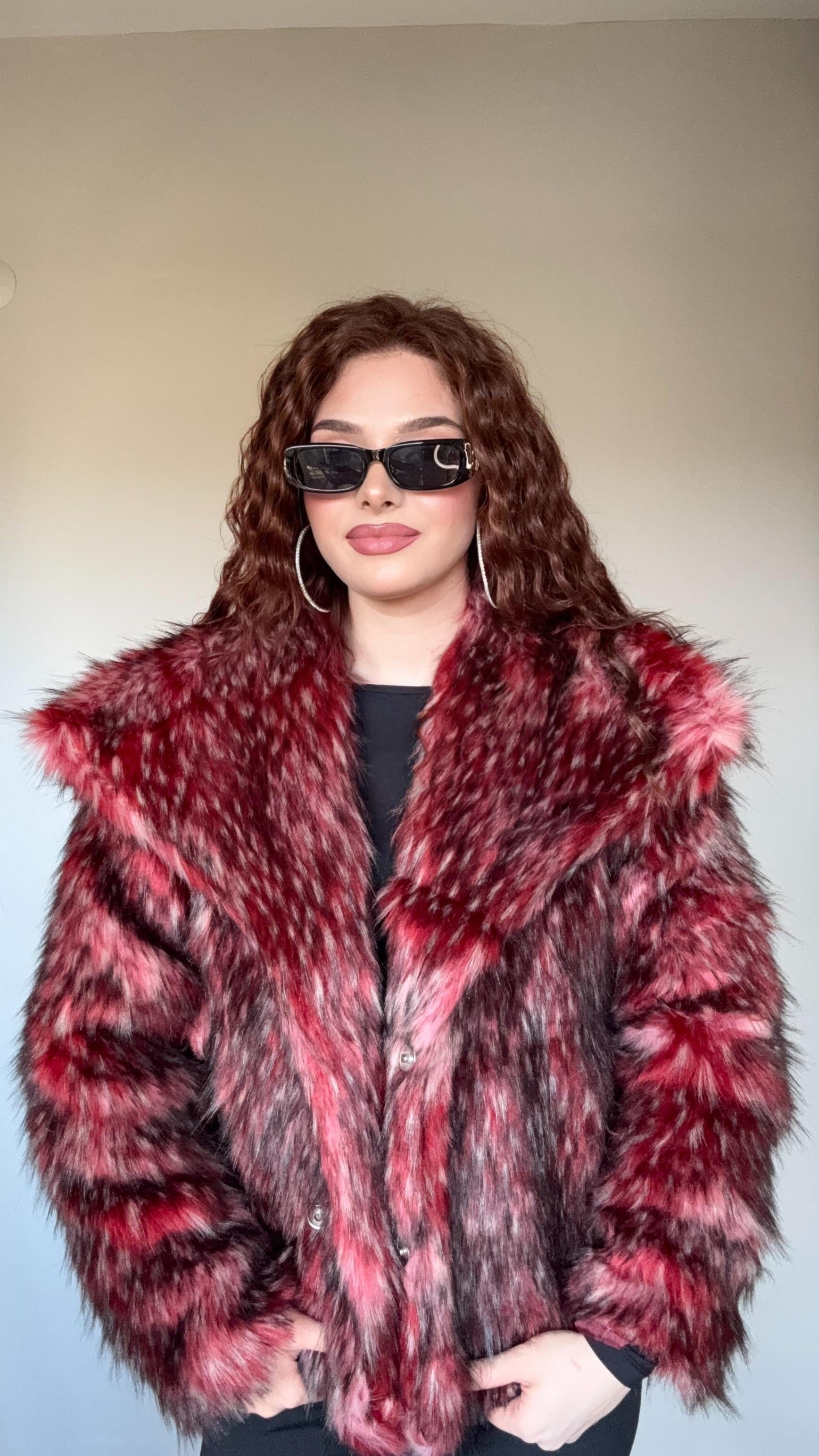 Geniş Yaka Luxury Bordo Kürk