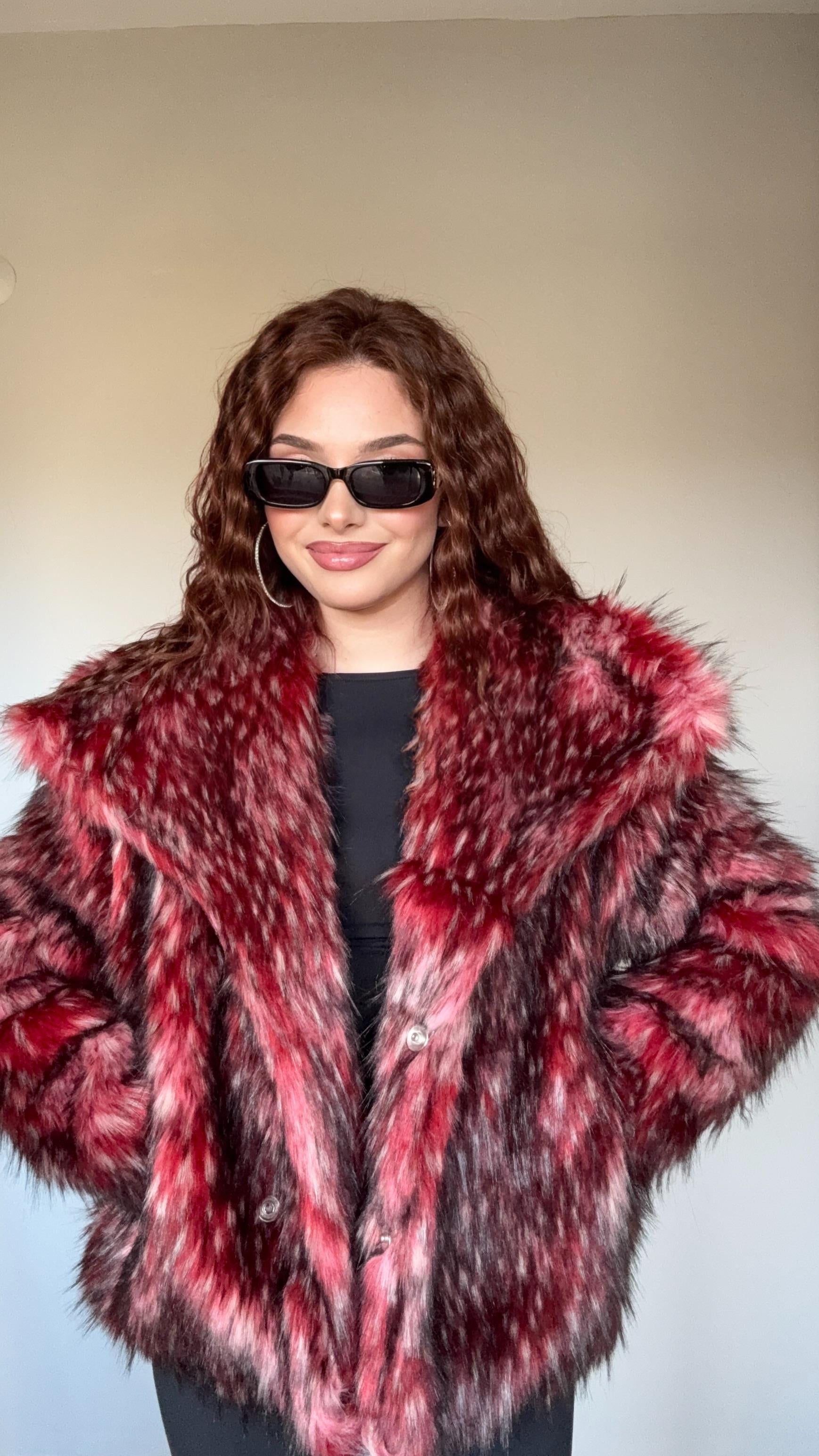 Geniş Yaka Luxury Bordo Kürk