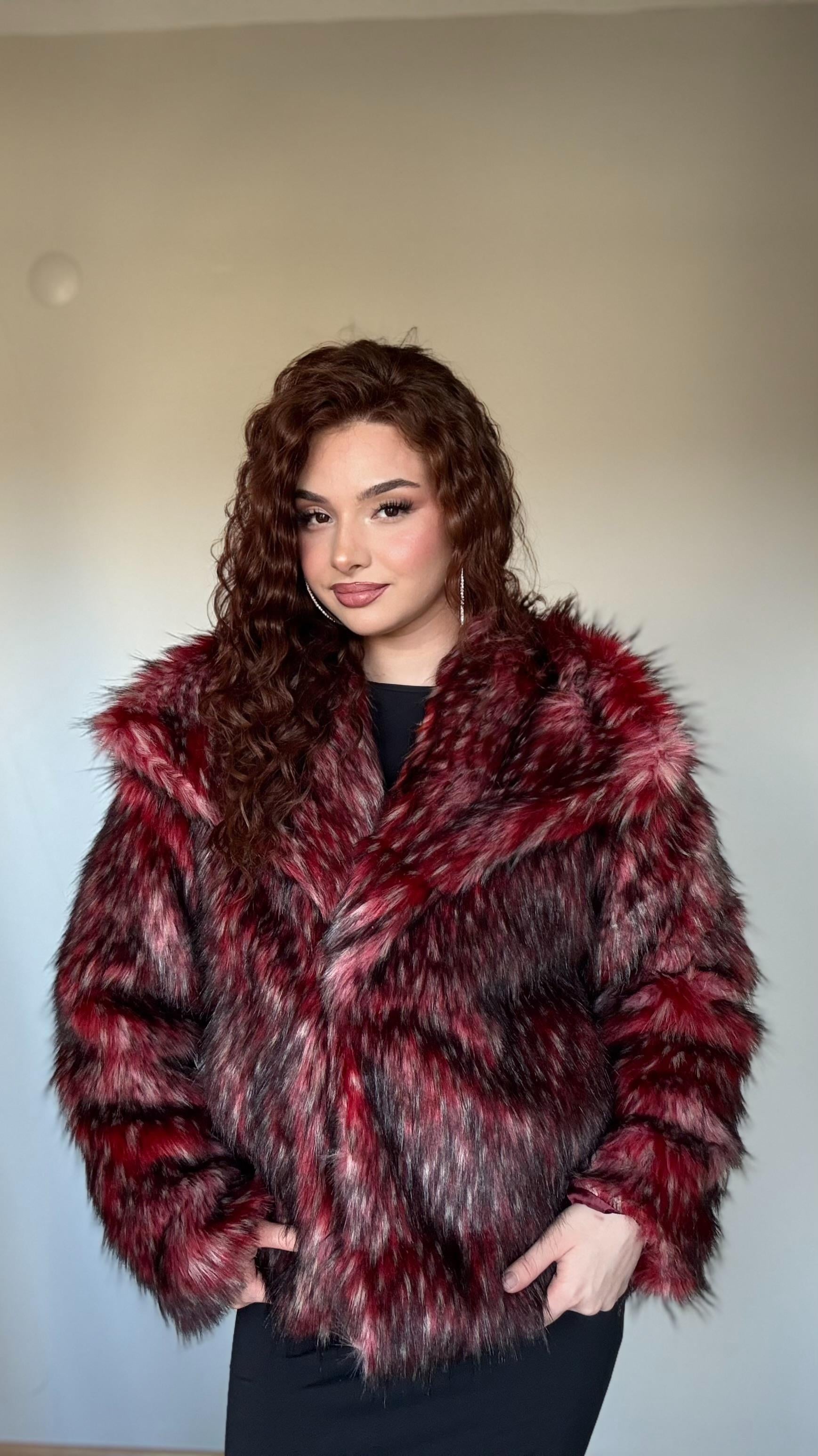 Geniş Yaka Luxury Bordo Kürk