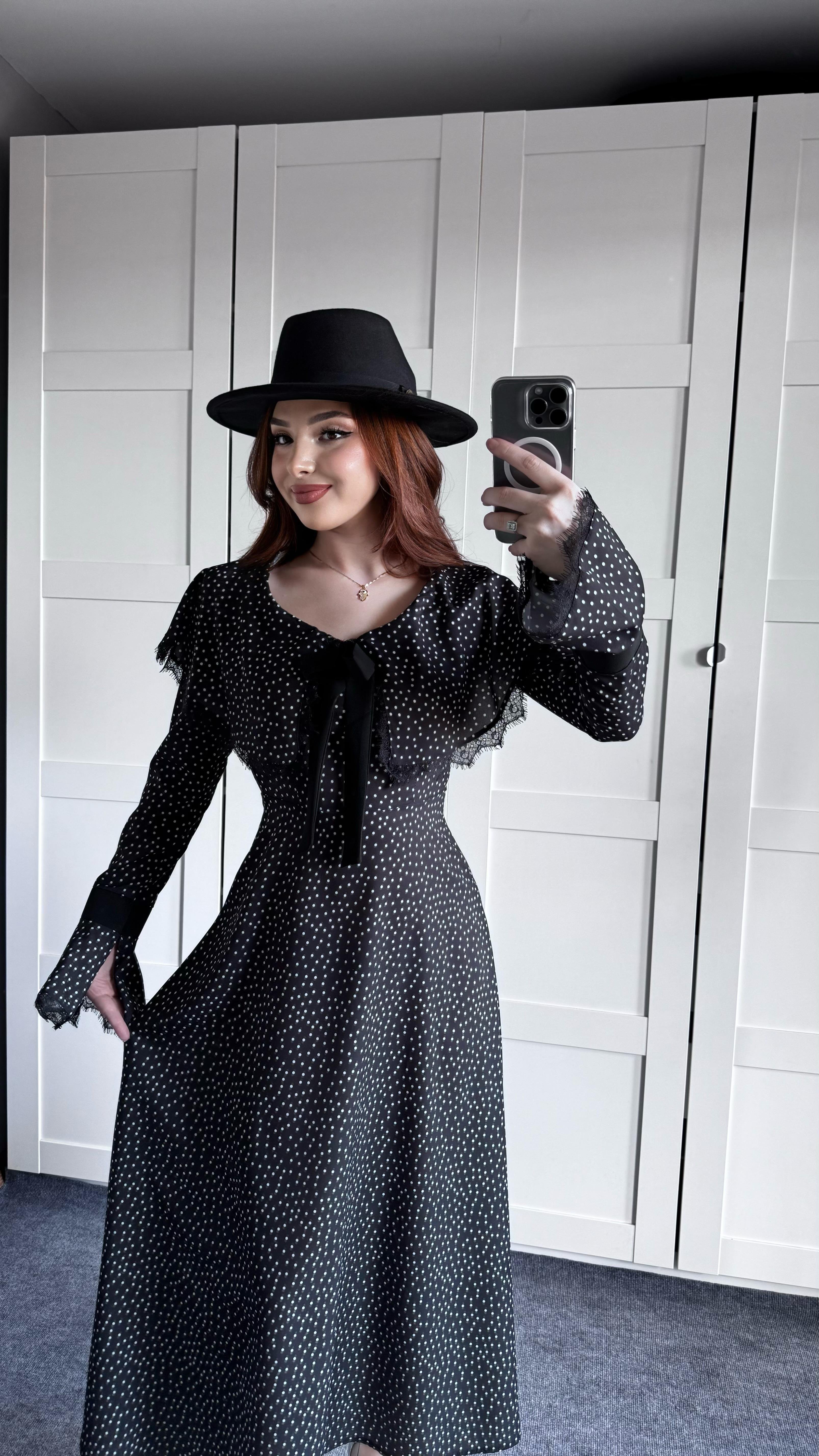 Glinda Puantiyeli Siyah Elbise