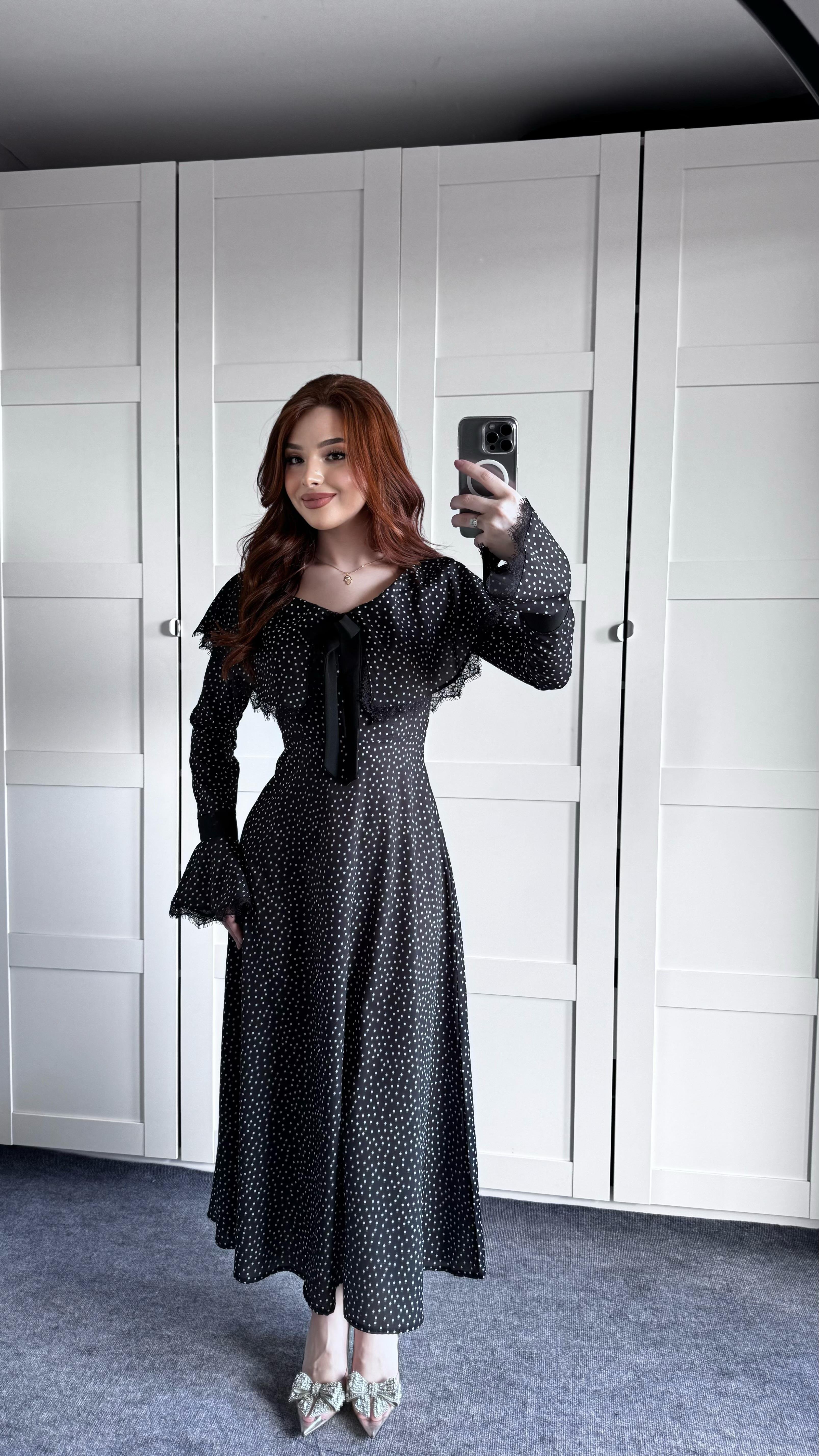 Glinda Puantiyeli Siyah Elbise