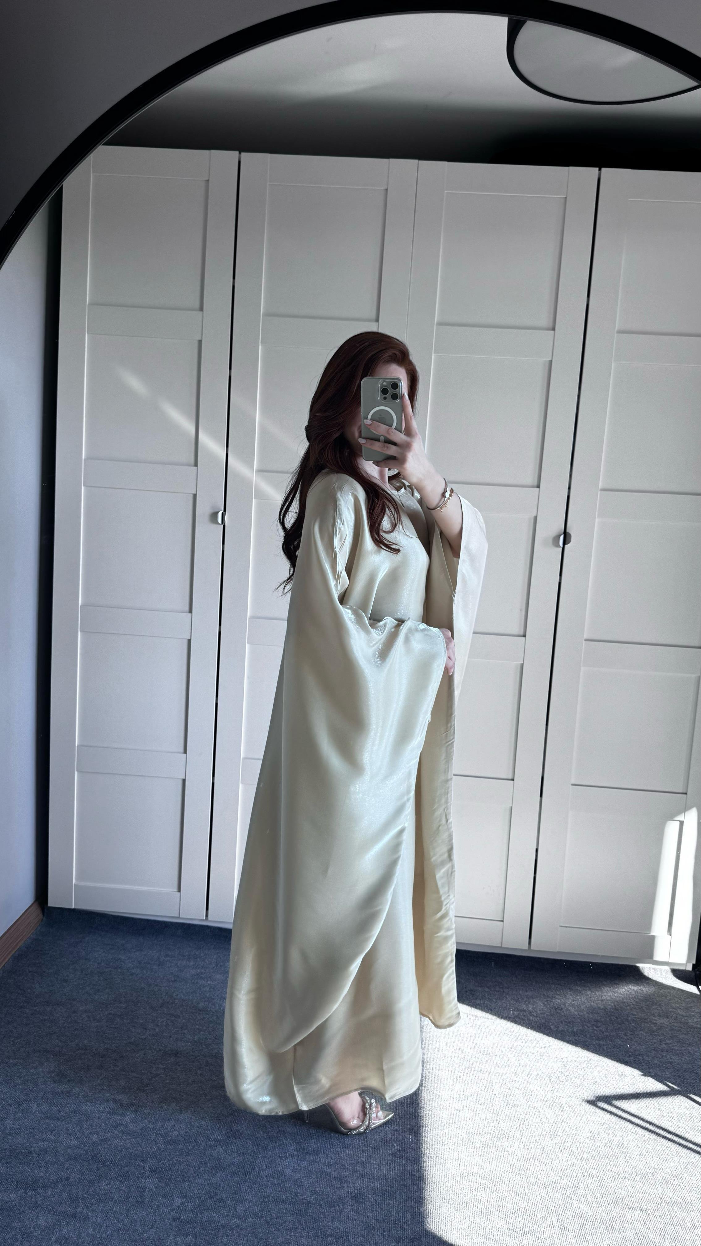 Golden Hour Saten Elbise Bej