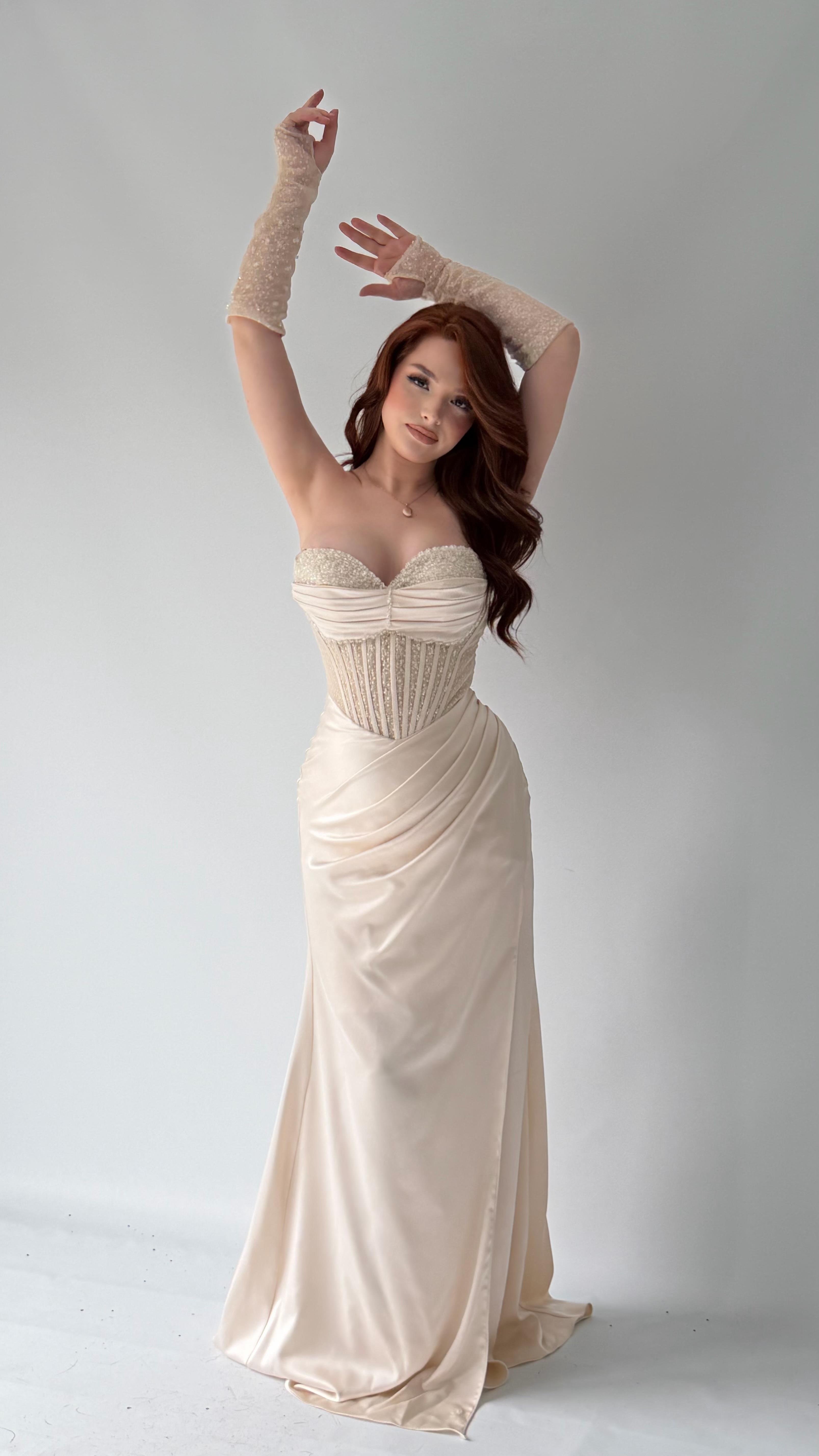 Gronland Eldivenli Abiye Ekru 