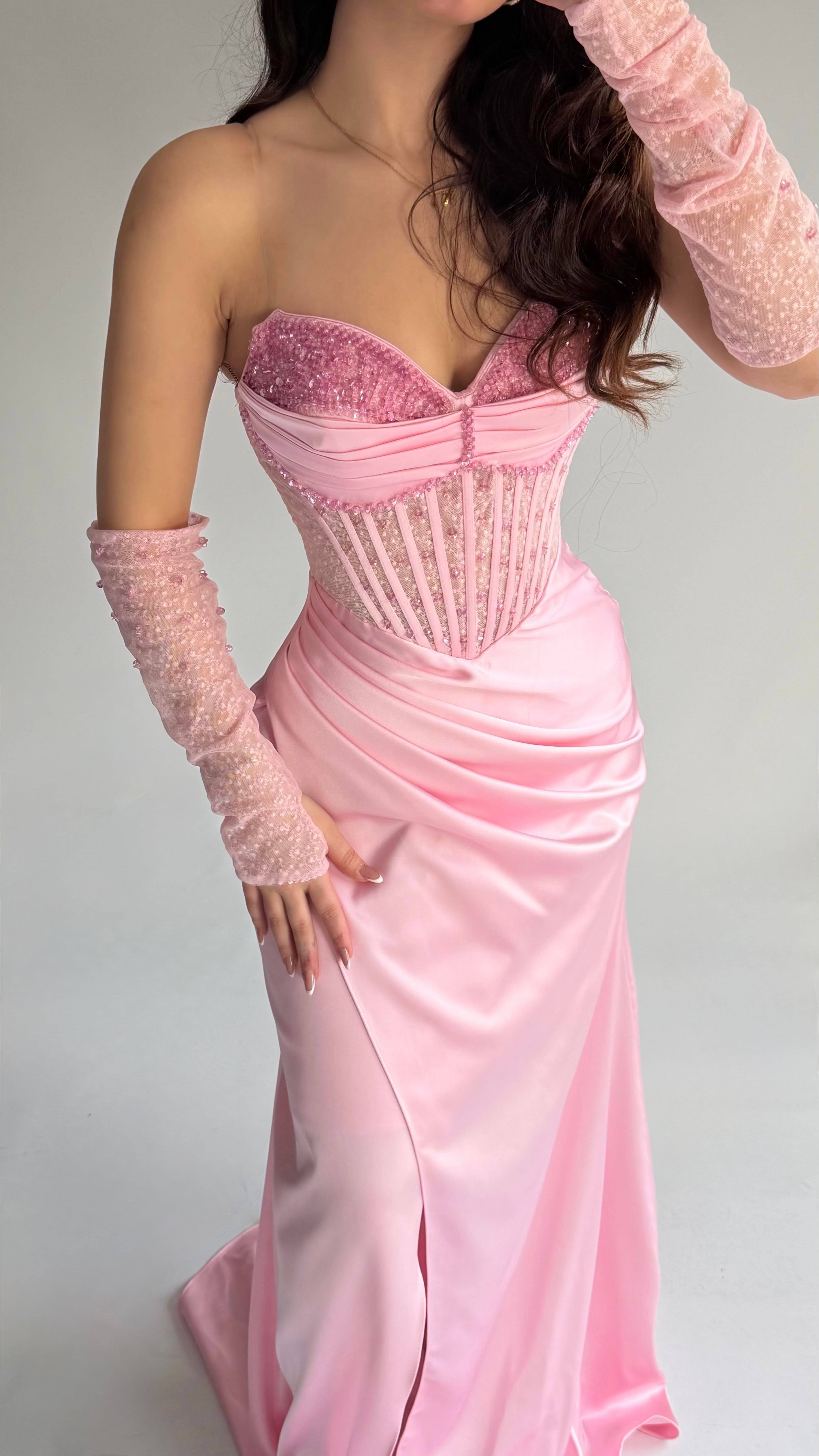 Gronland Eldivenli Abiye Pembe 