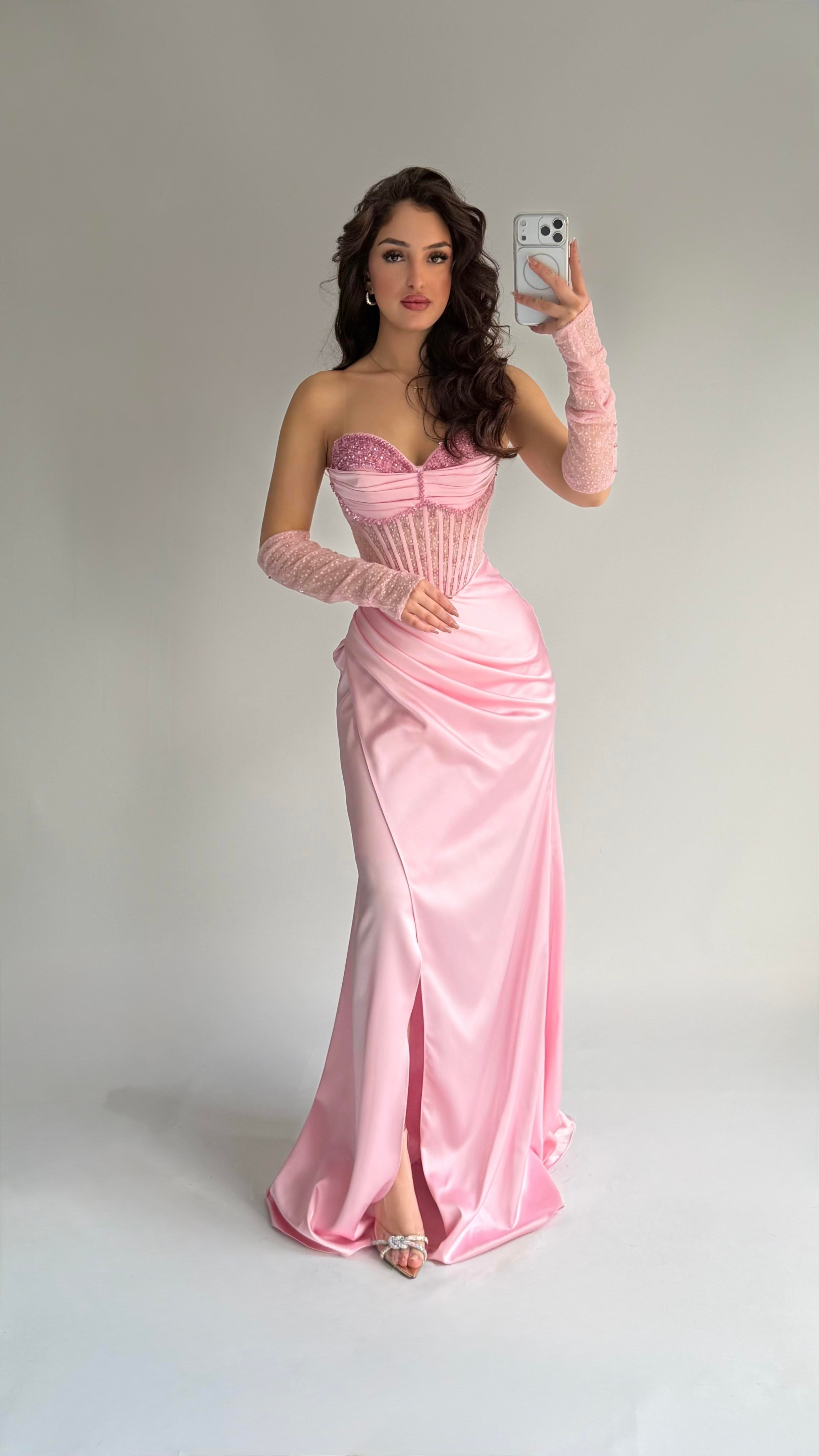 Gronland Eldivenli Abiye Pembe 