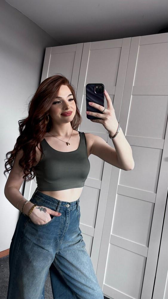 Haki Yeşil U Yaka Crop