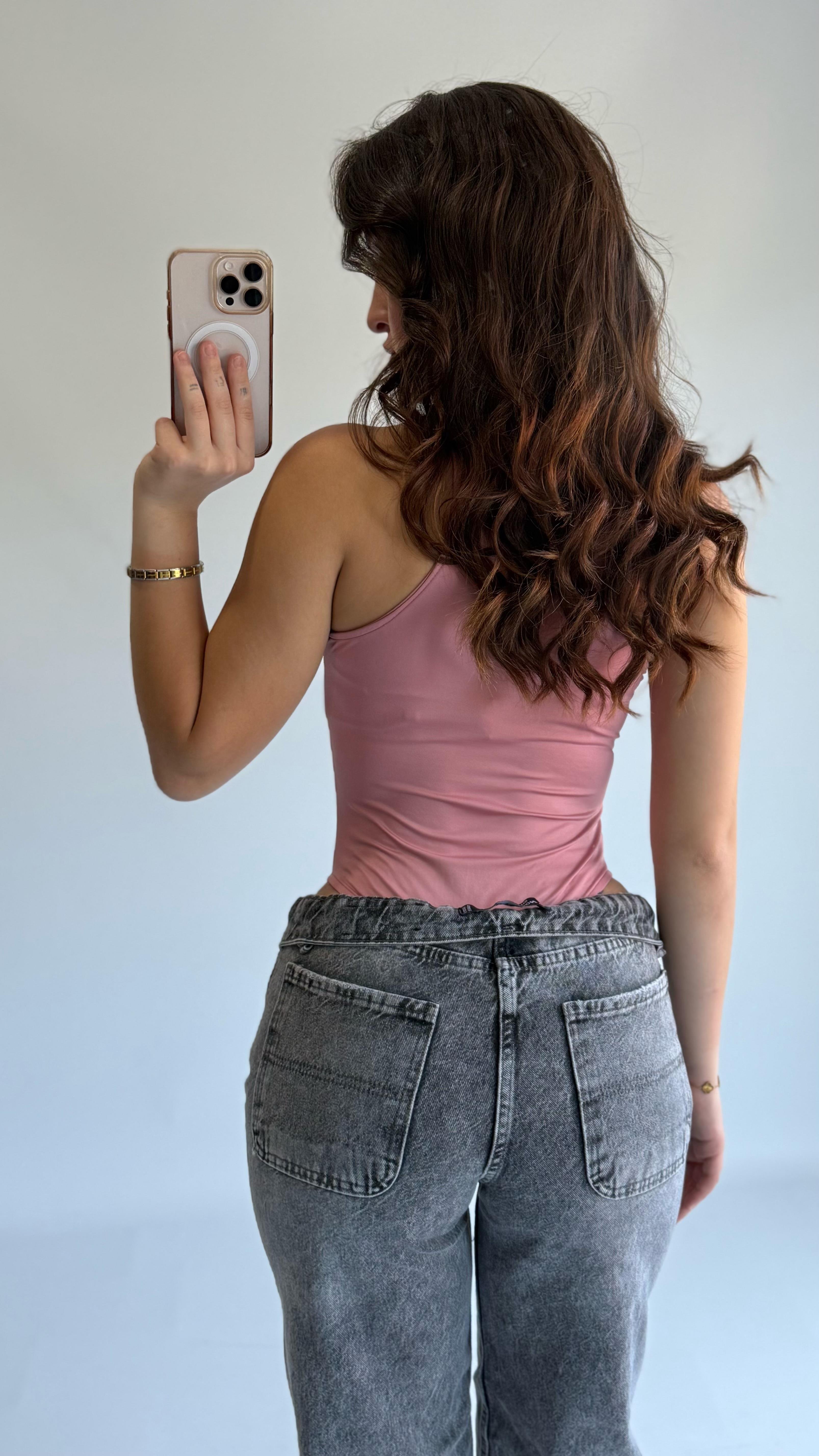 Halter Yaka Bodysuit Pembe