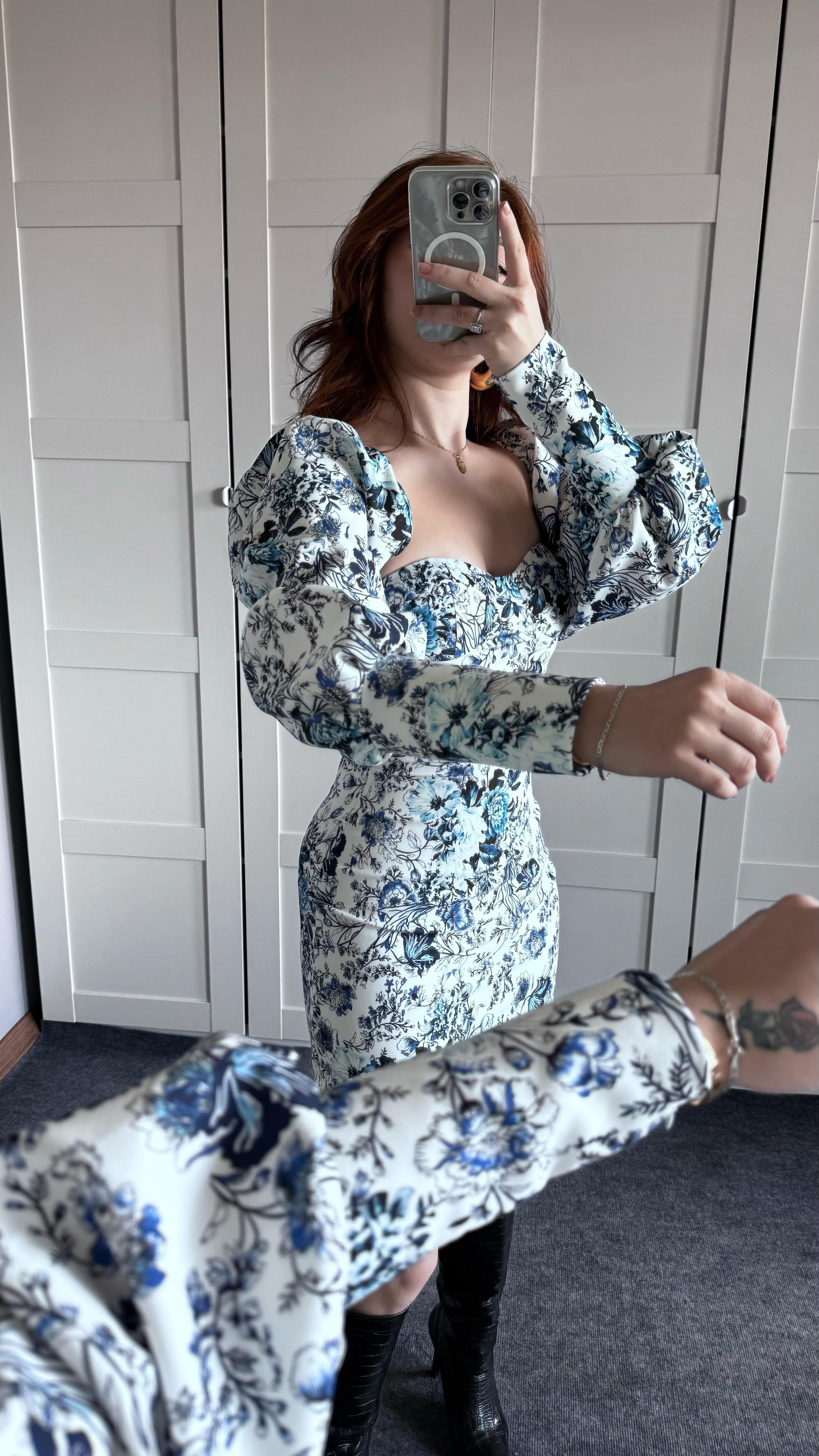 Harmony Mavi Çiçekli Mini Elbise