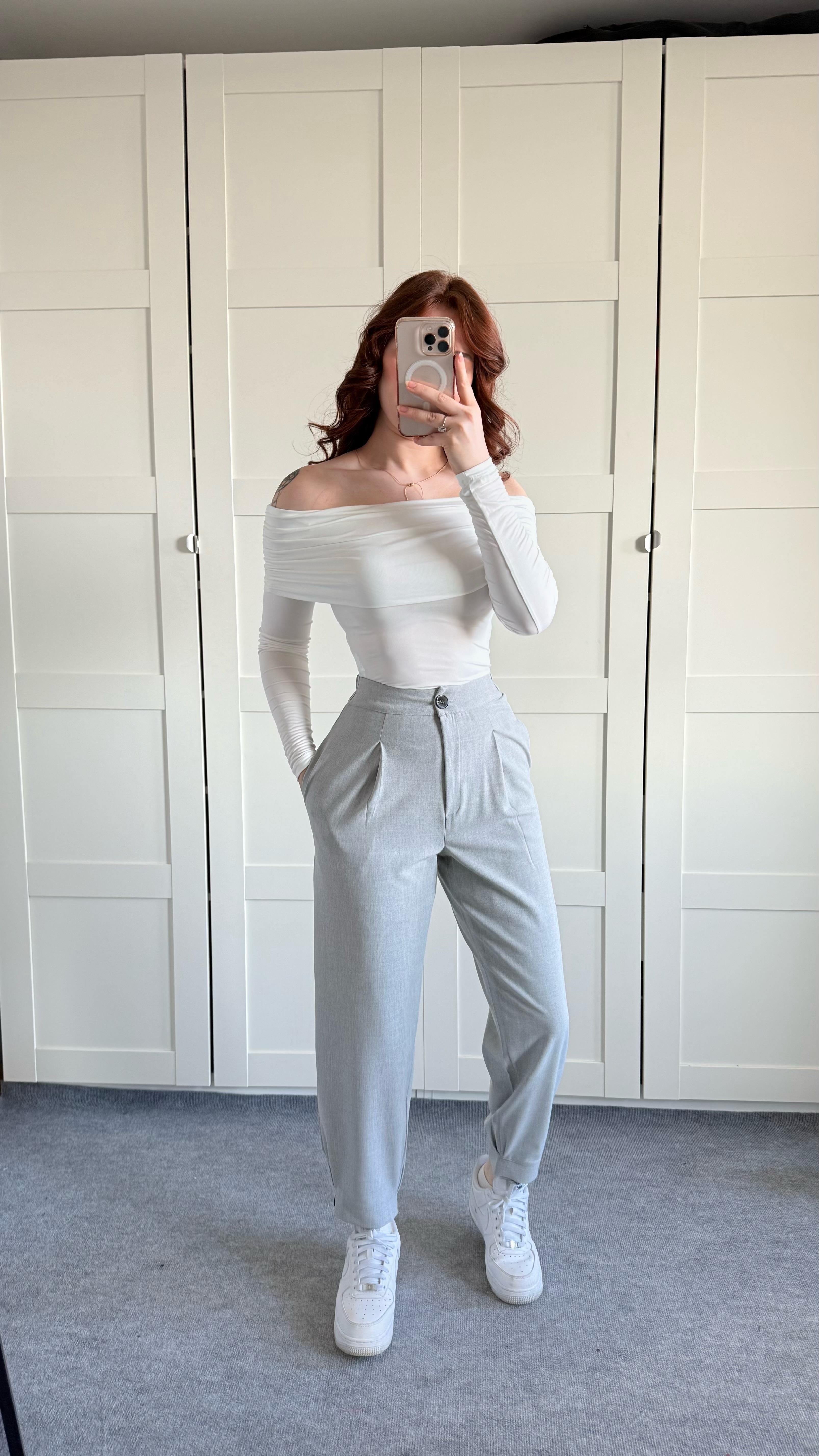 Havuç Beli Lastikli Düğmeli Pantolon Gri