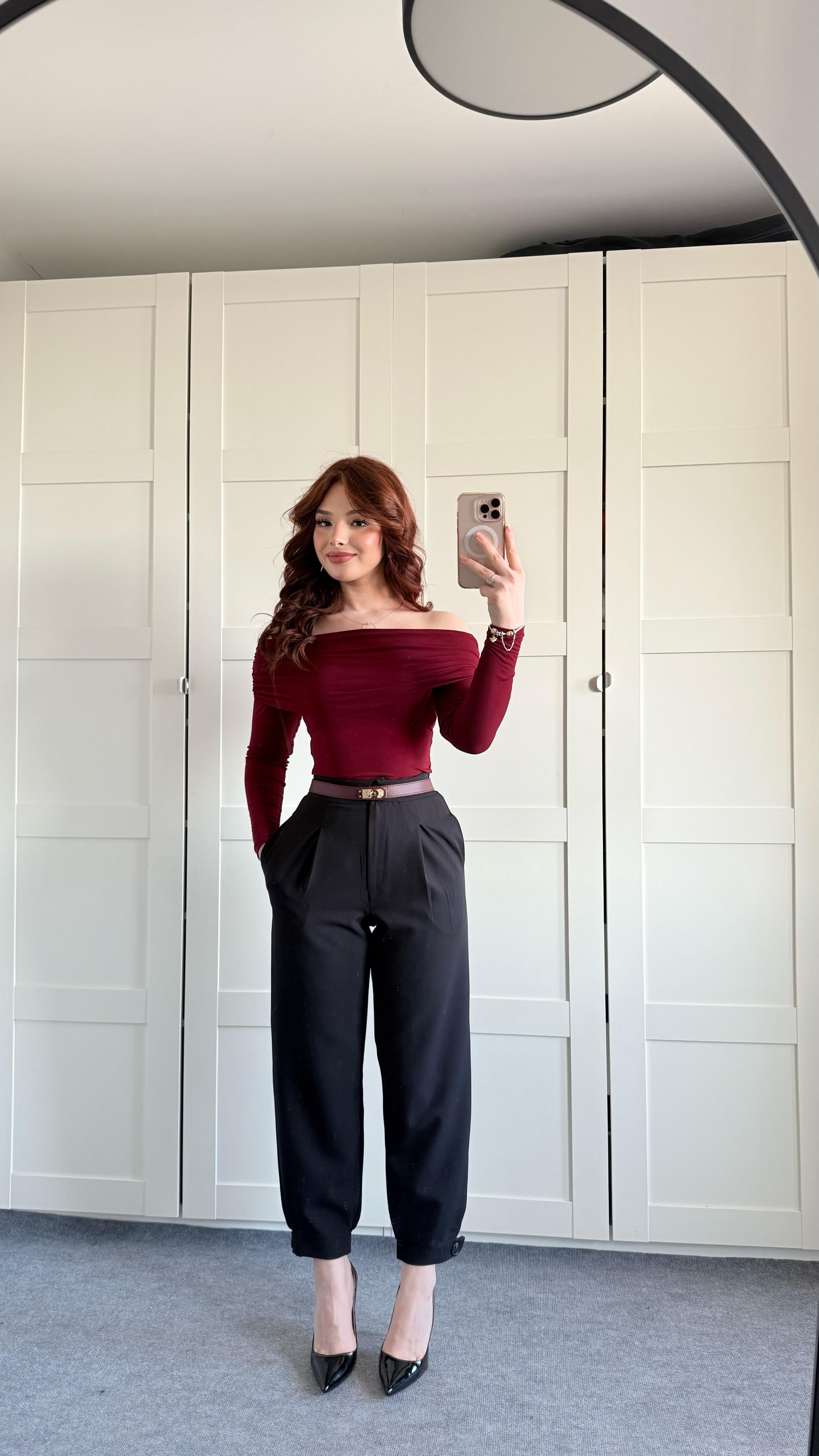 Havuç Beli Lastikli Düğmeli Pantolon Siyah
