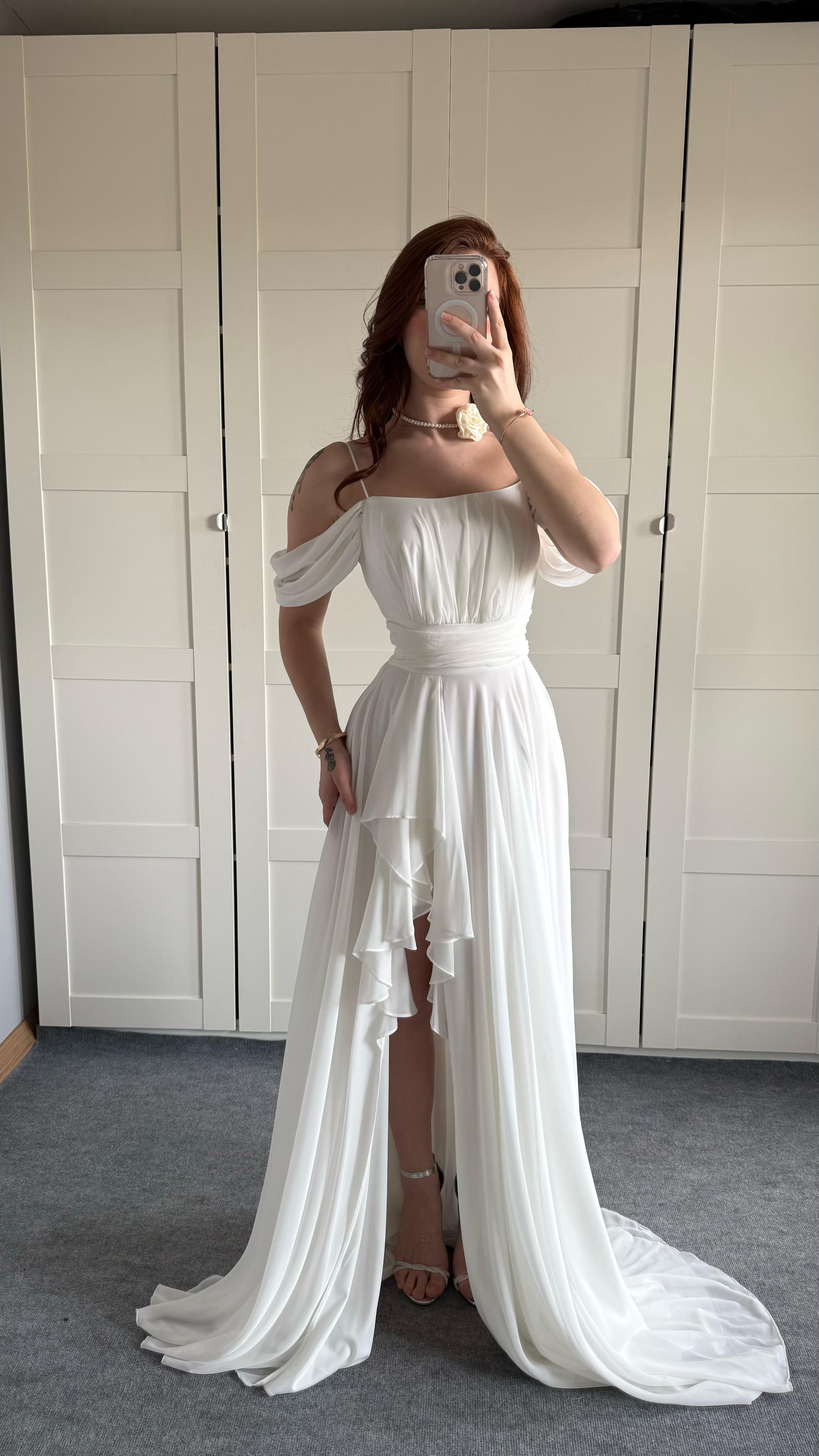 Helen Şifon Abiye Beyaz