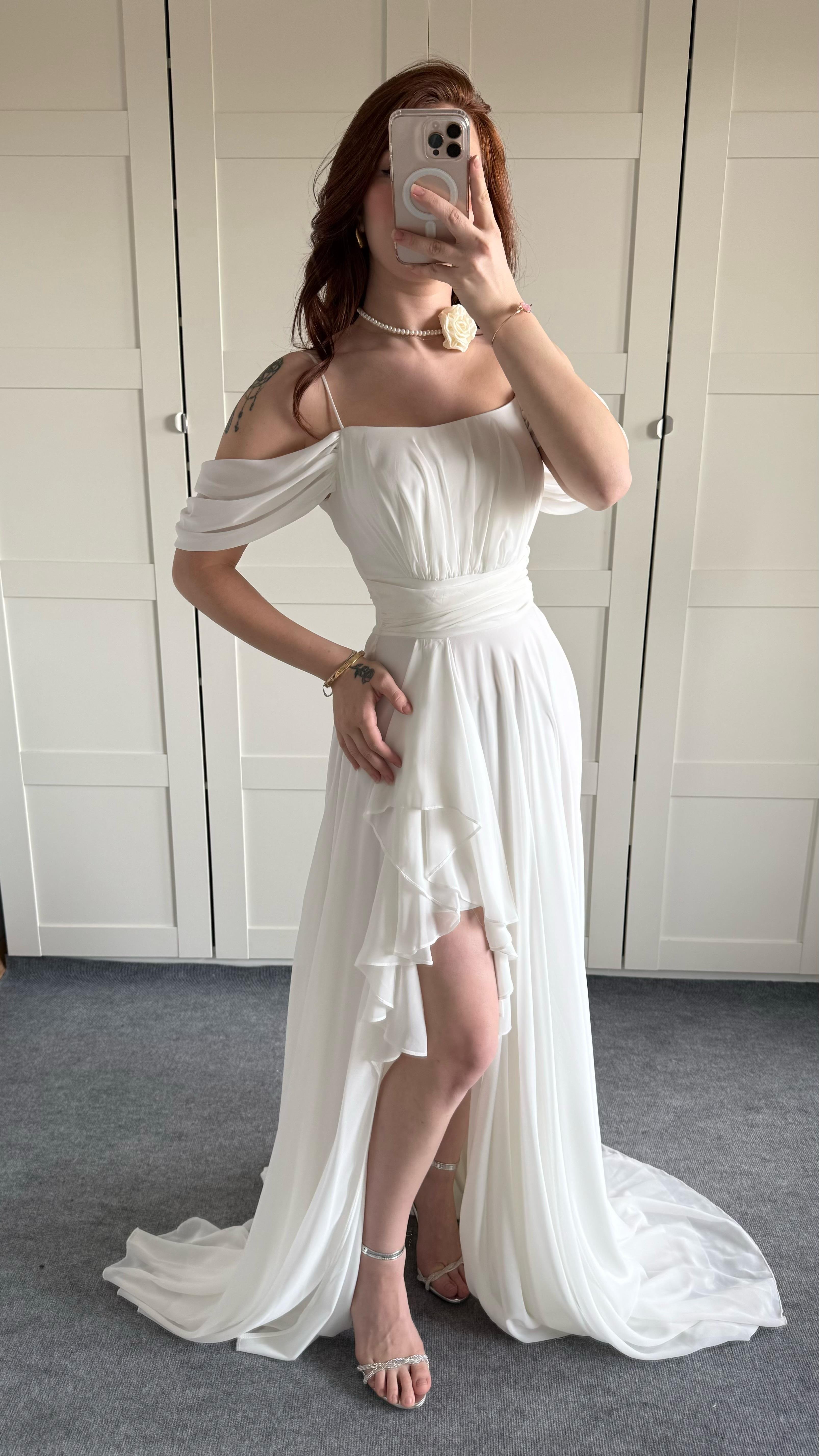 Helen Şifon Abiye Beyaz