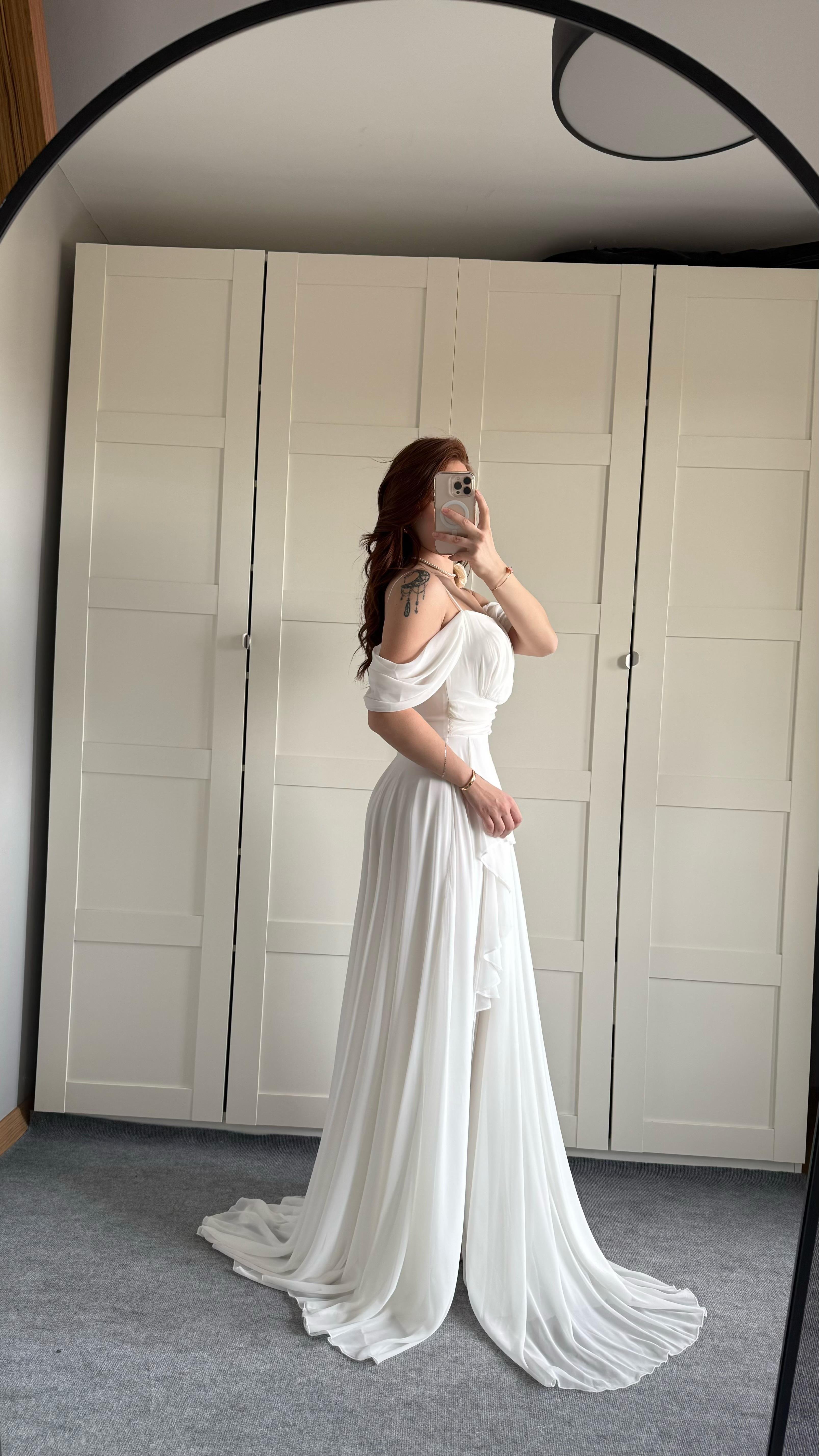 Helen Şifon Abiye Beyaz