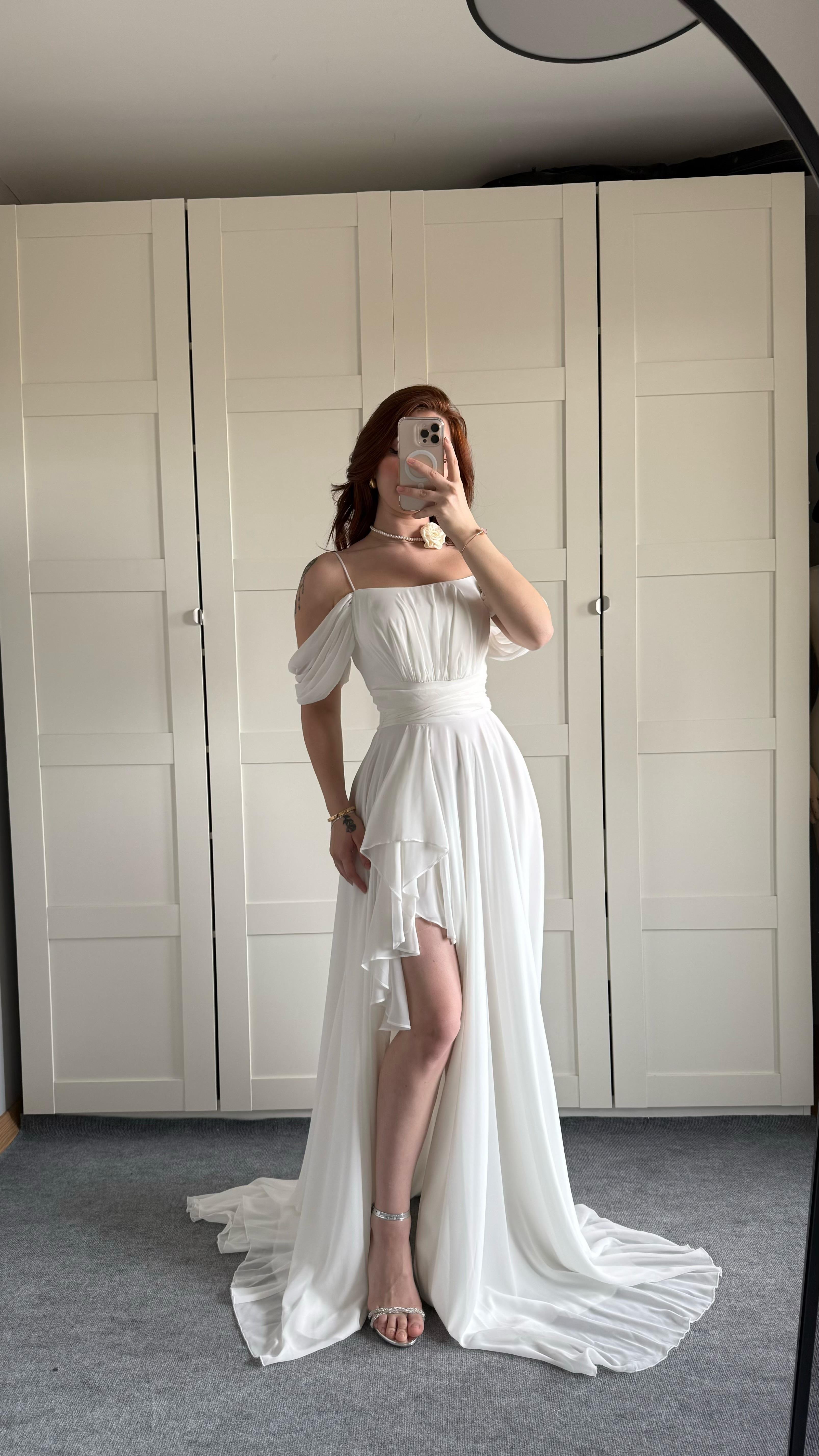 Helen Şifon Abiye Beyaz