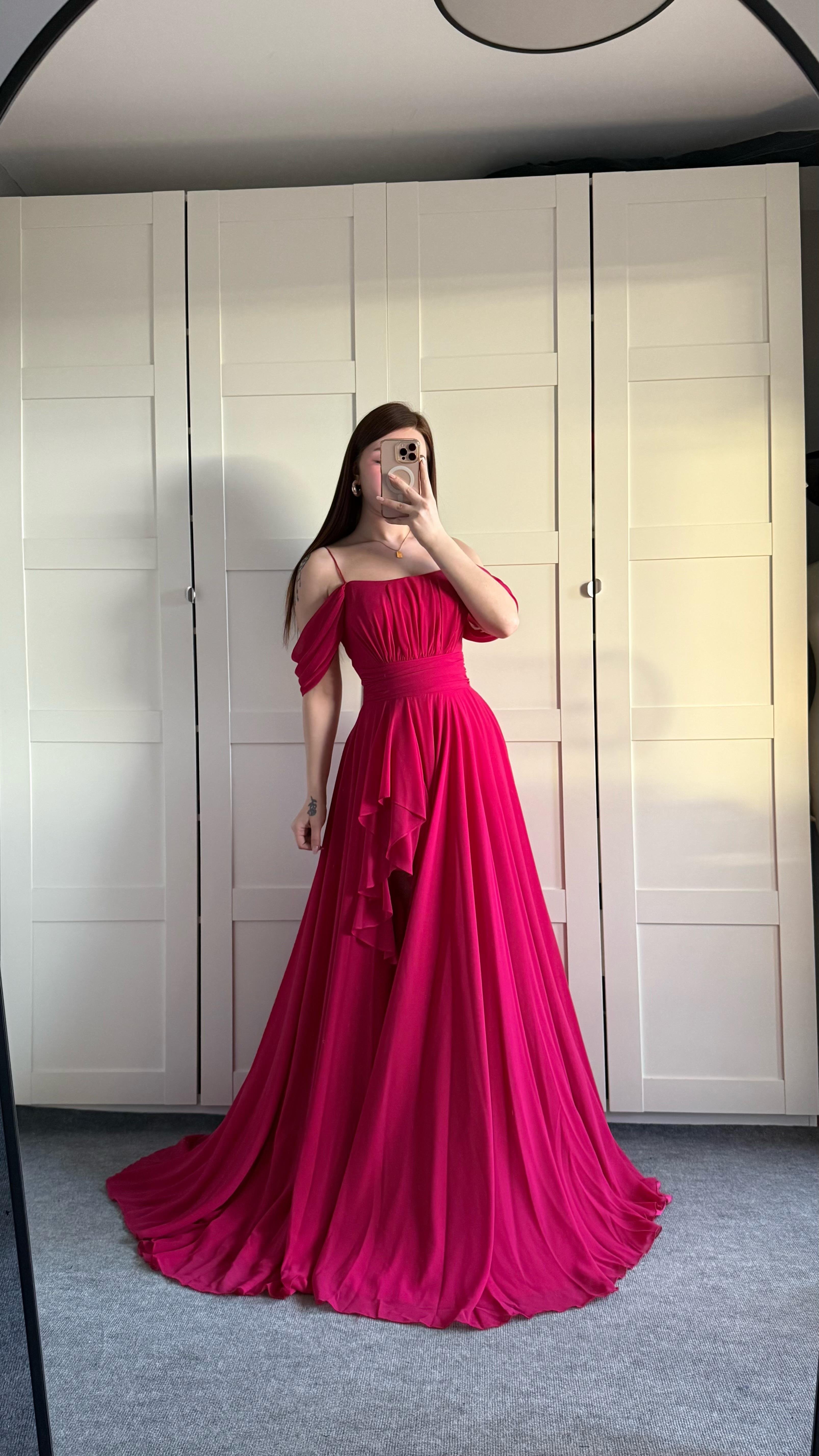 Helen Şifon Abiye Fuşya