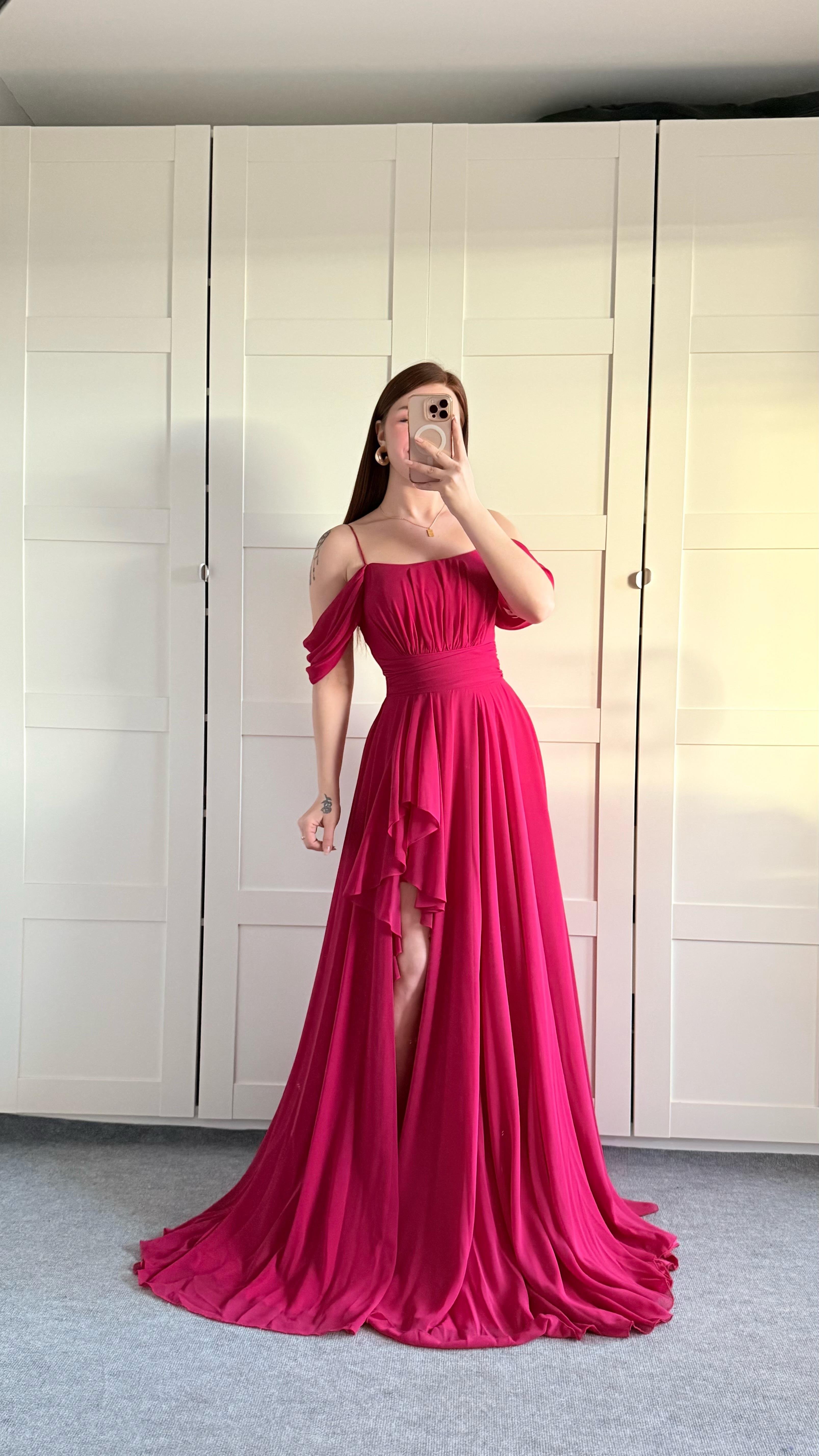 Helen Şifon Abiye Fuşya