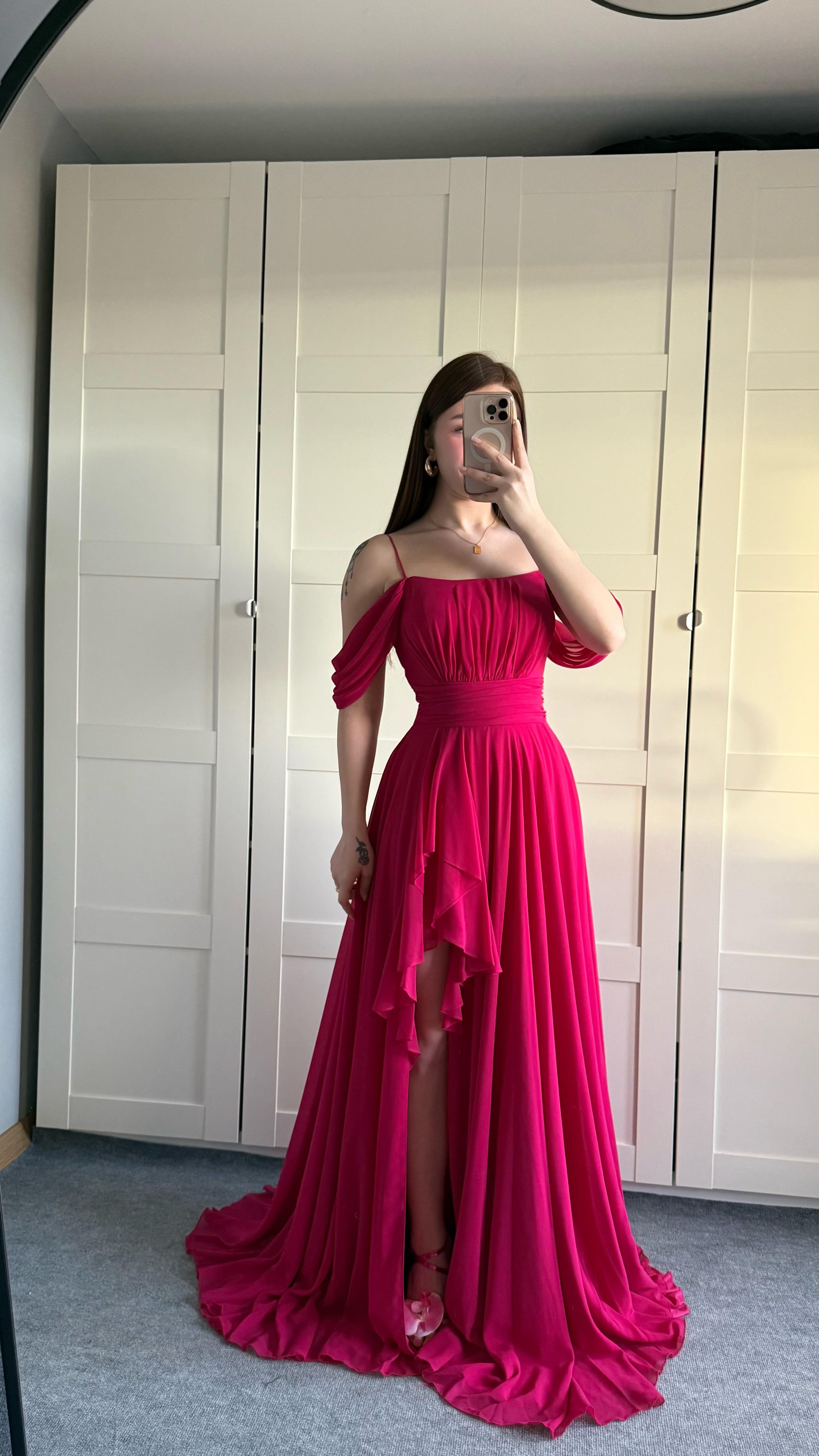 Helen Şifon Abiye Fuşya