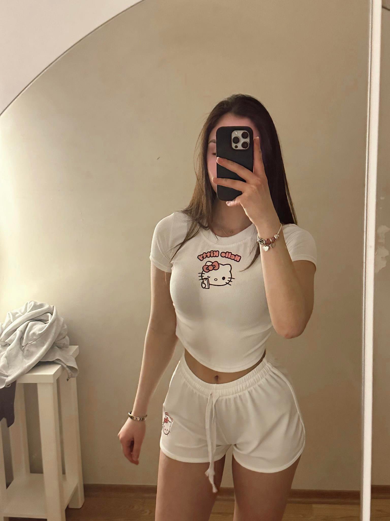 Hello Kity Kawai Şort Takım Beyaz 