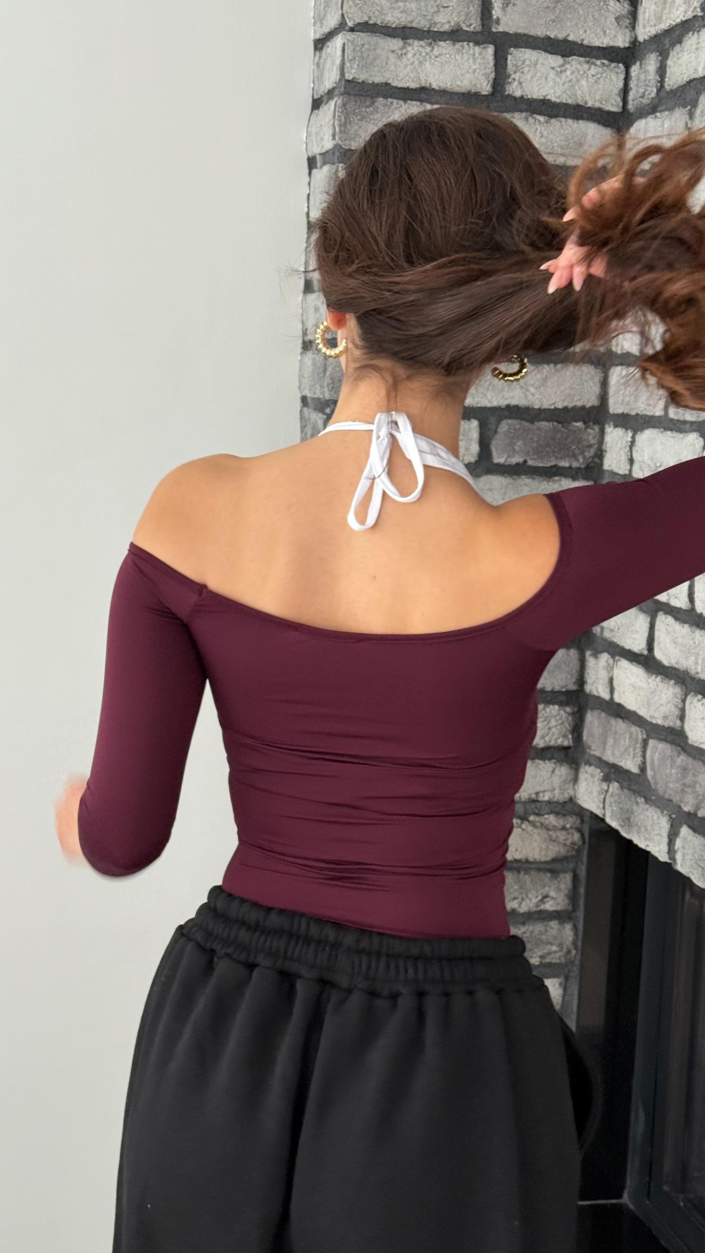 Hippi Boyundan Bağlamalı Crop Bordo