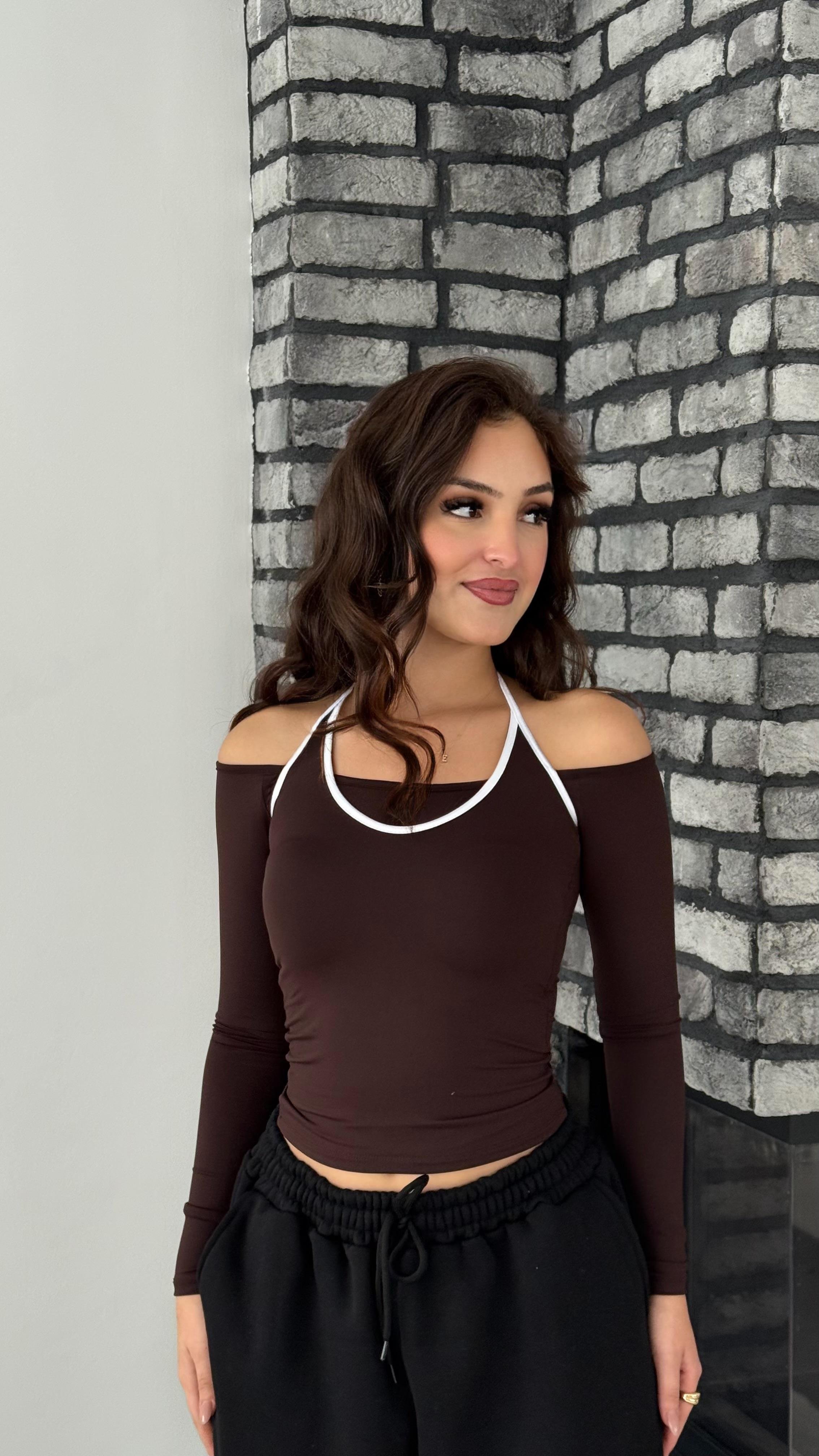Hippi Boyundan Bağlamalı Crop Kahverengi