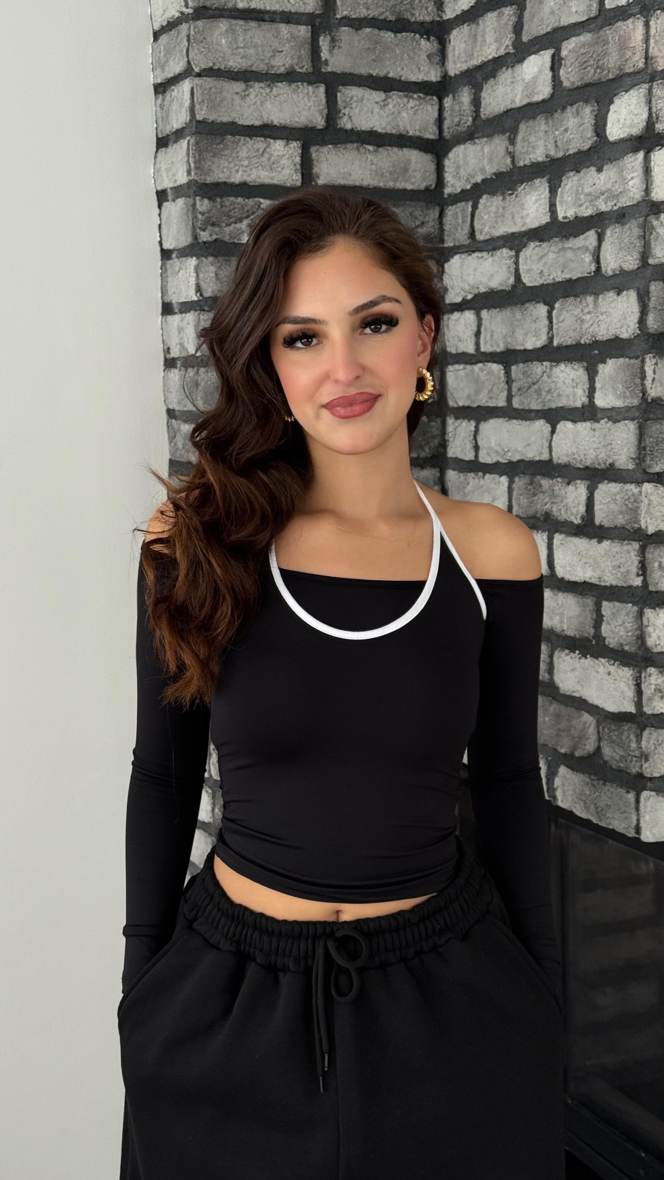 Hippi Boyundan Bağlamalı Crop Siyah