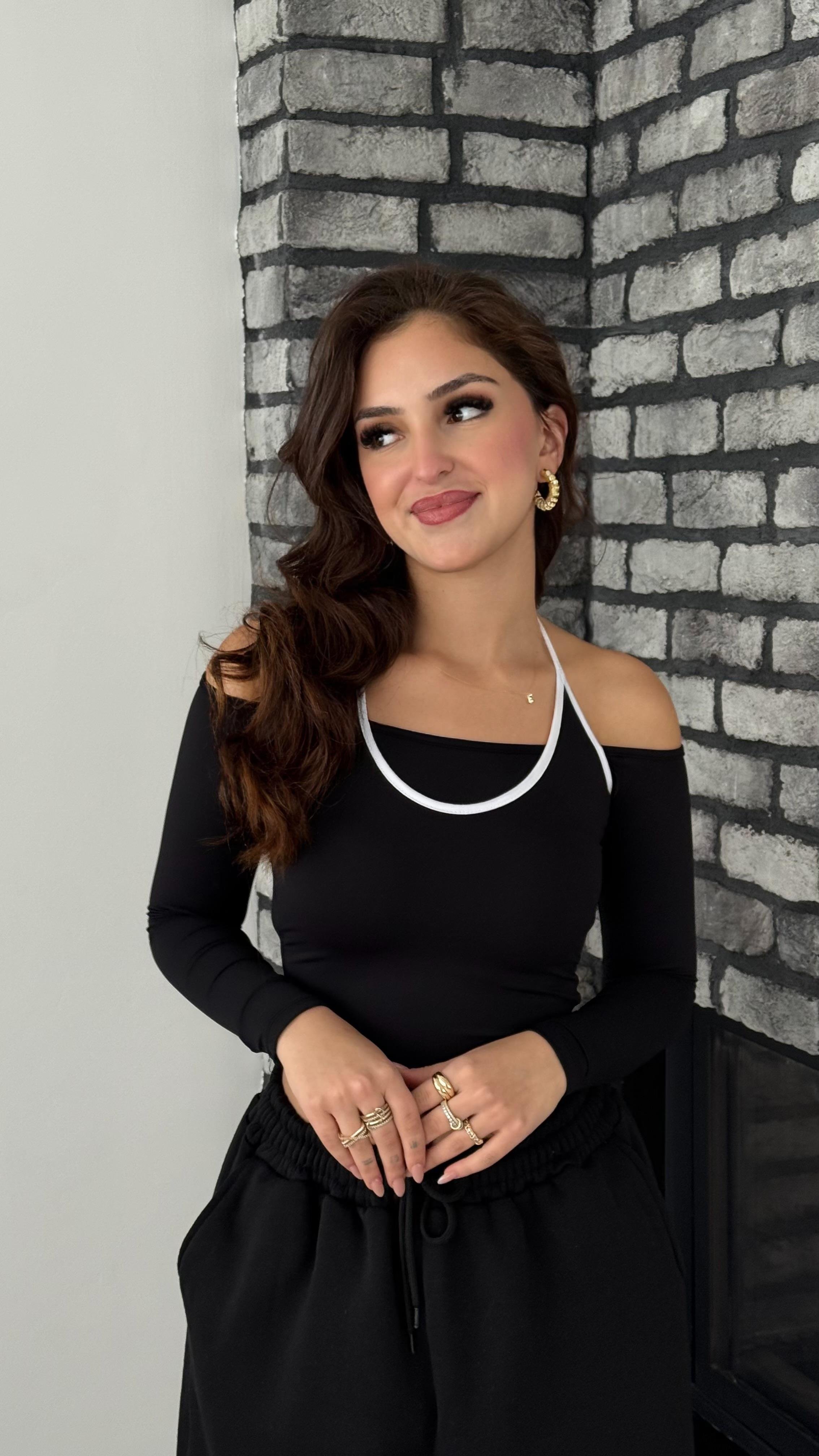 Hippi Boyundan Bağlamalı Crop Siyah