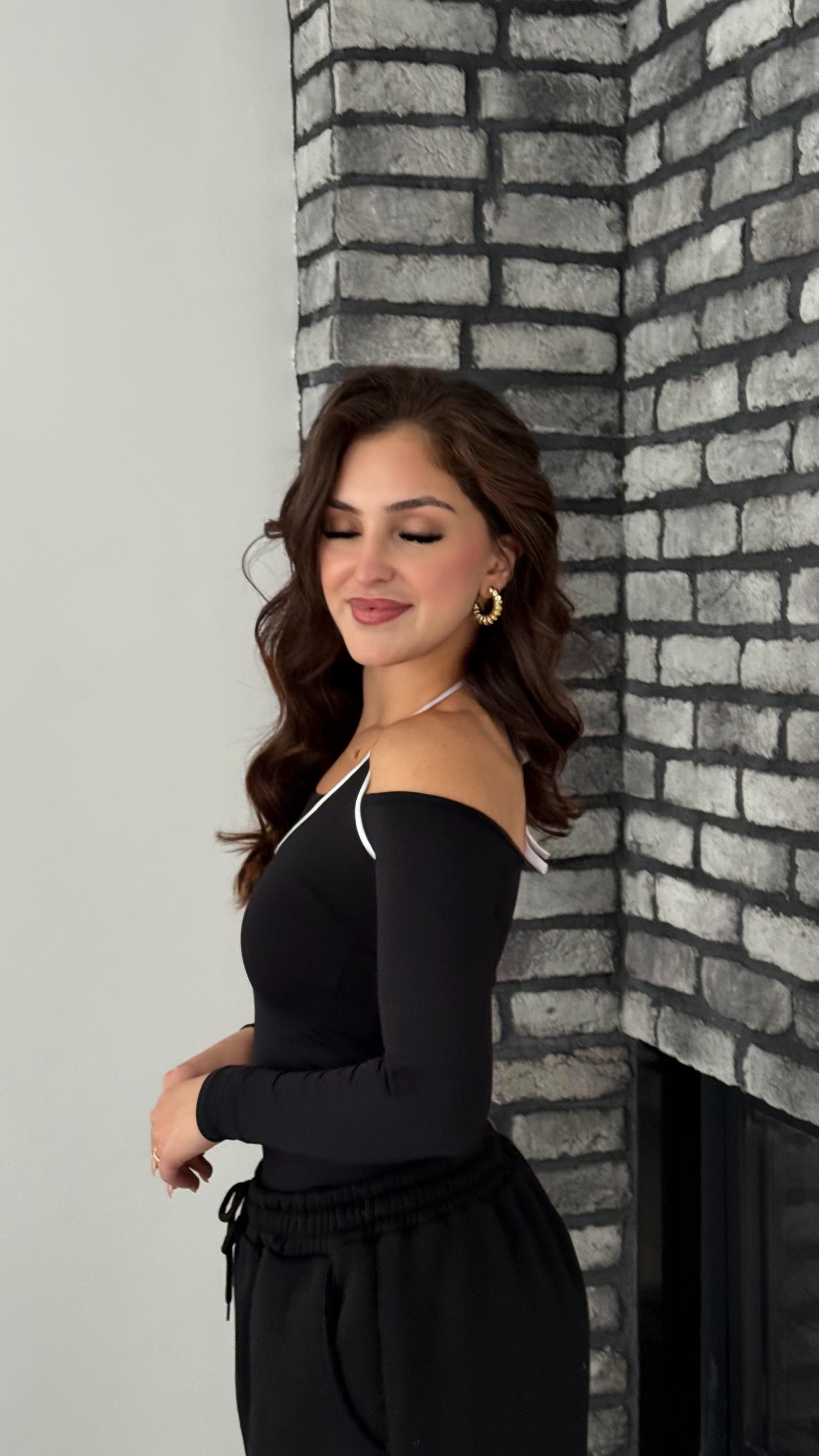 Hippi Boyundan Bağlamalı Crop Siyah