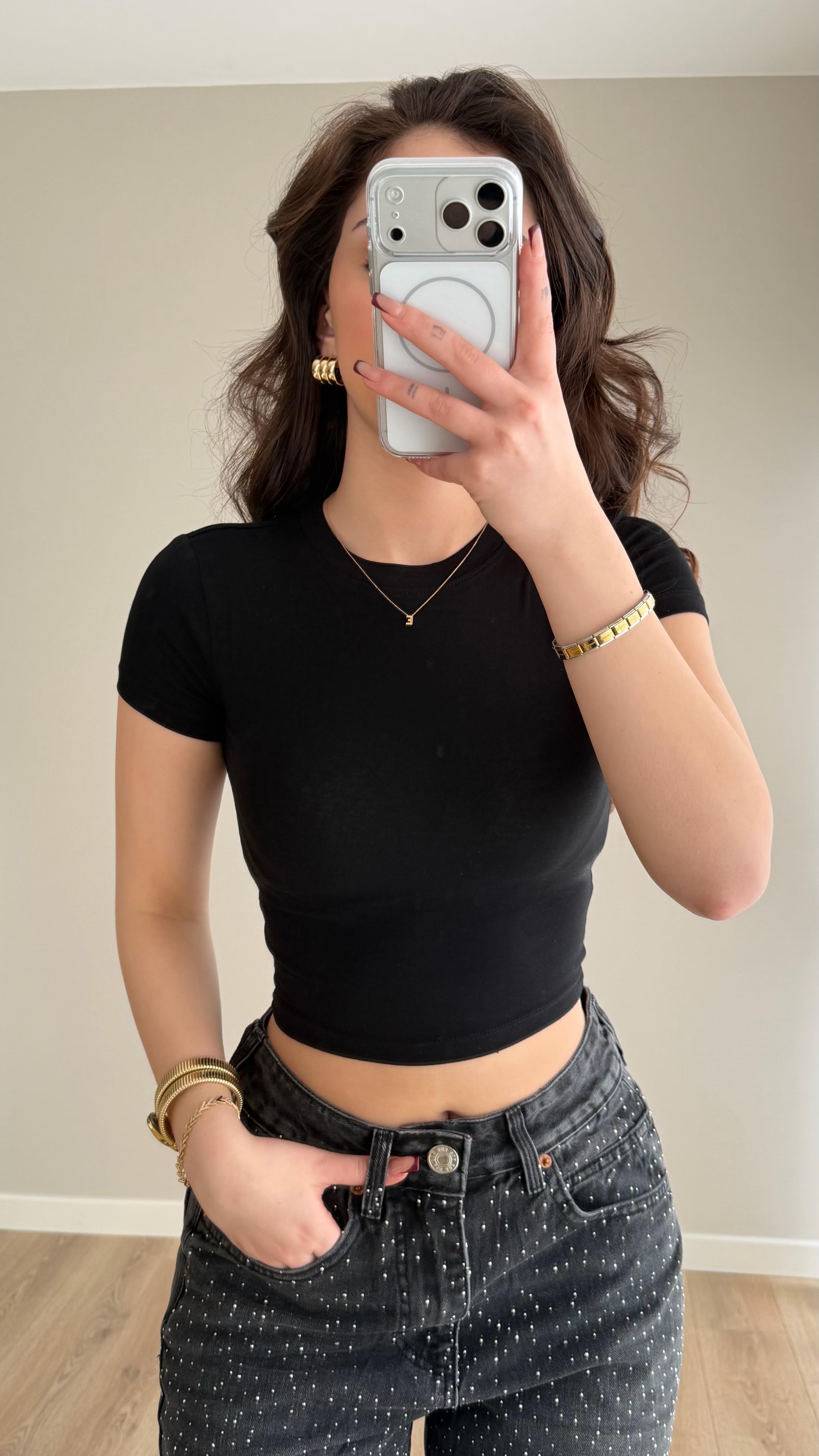 Hm Body Kısa Kol Crop Siyah