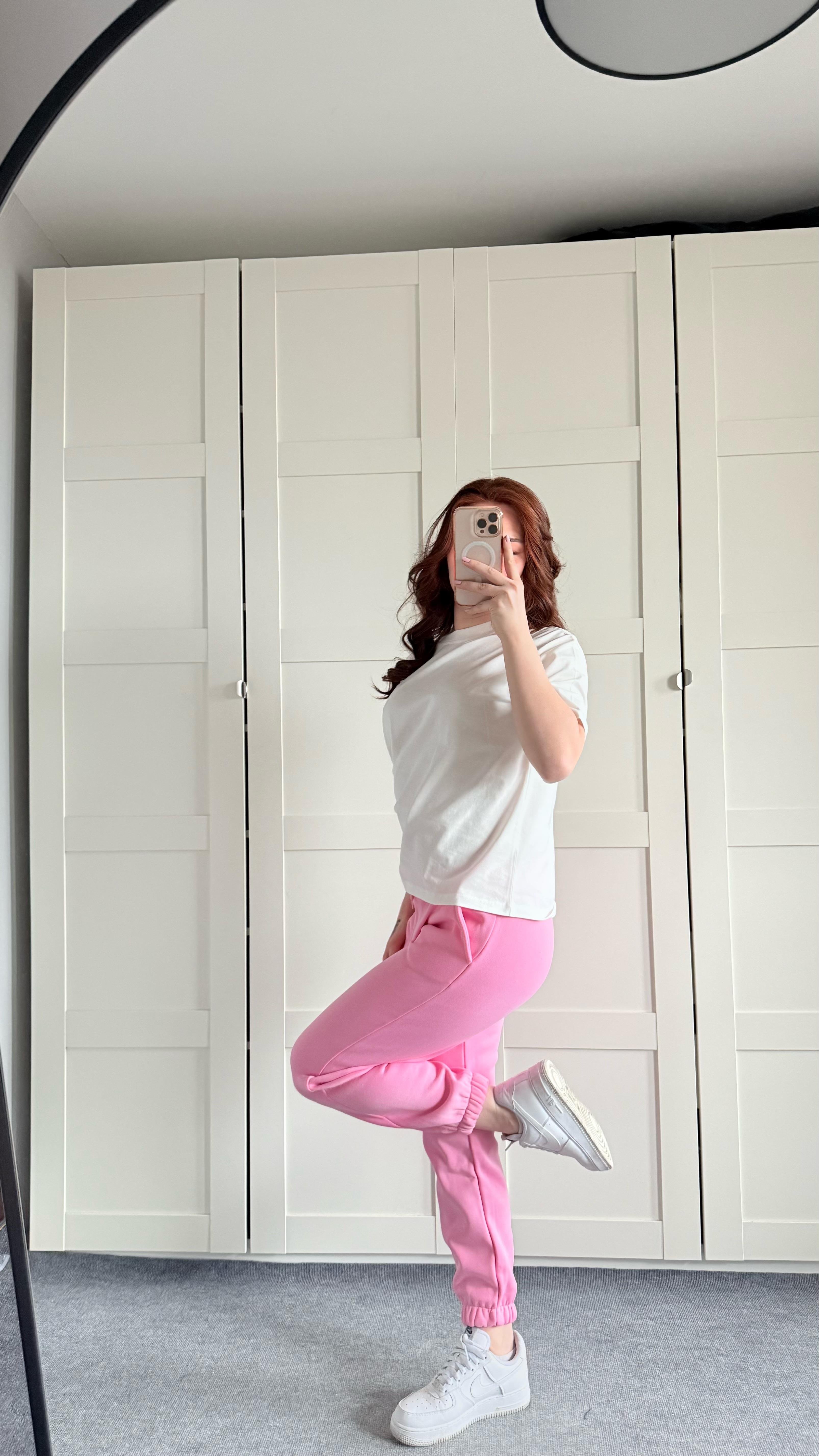 İçi Şardonlu Paçası Lastikli Eşofman Pembe