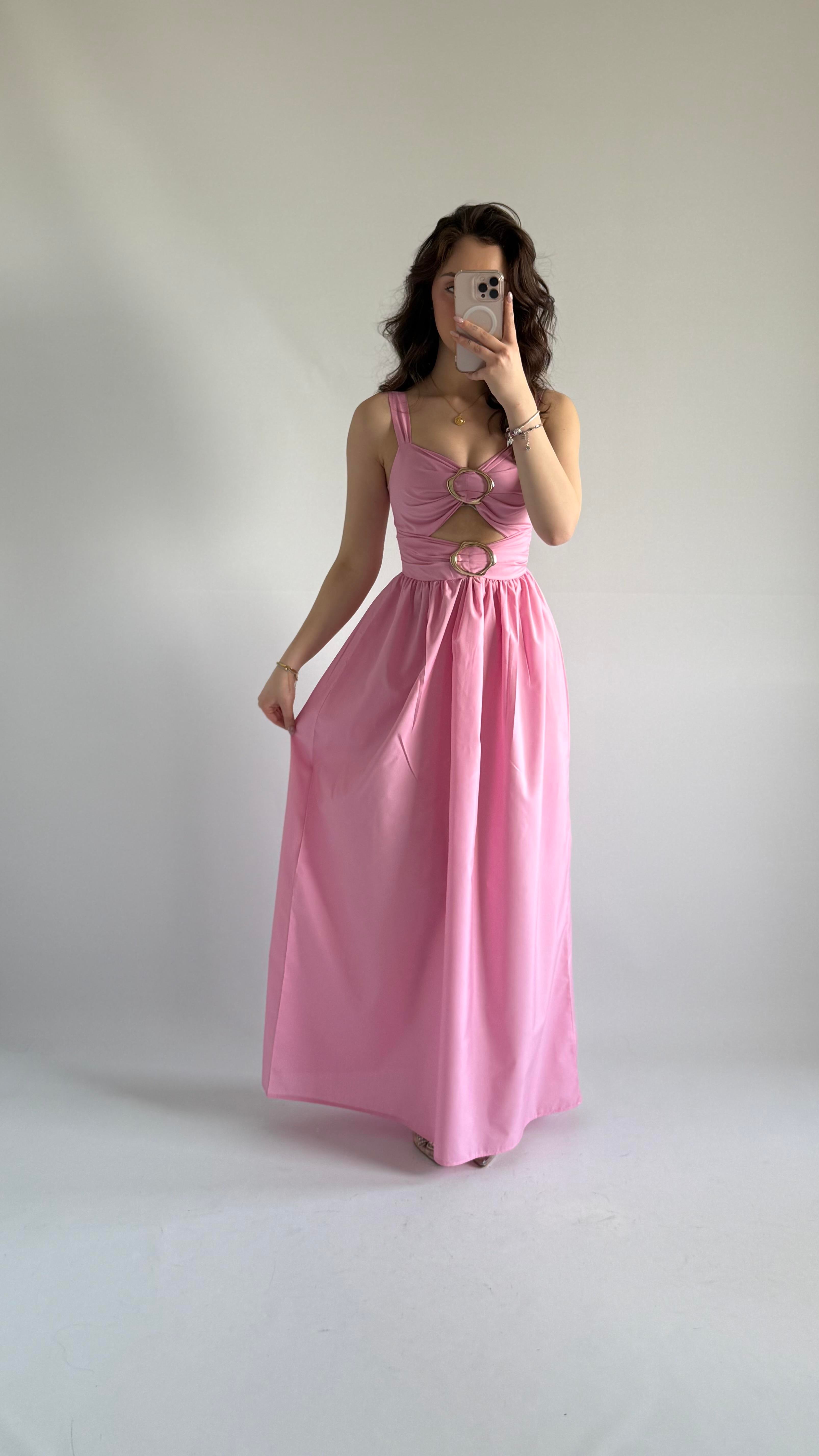 İnna Göğüs Detaylı Elbise Pembe 