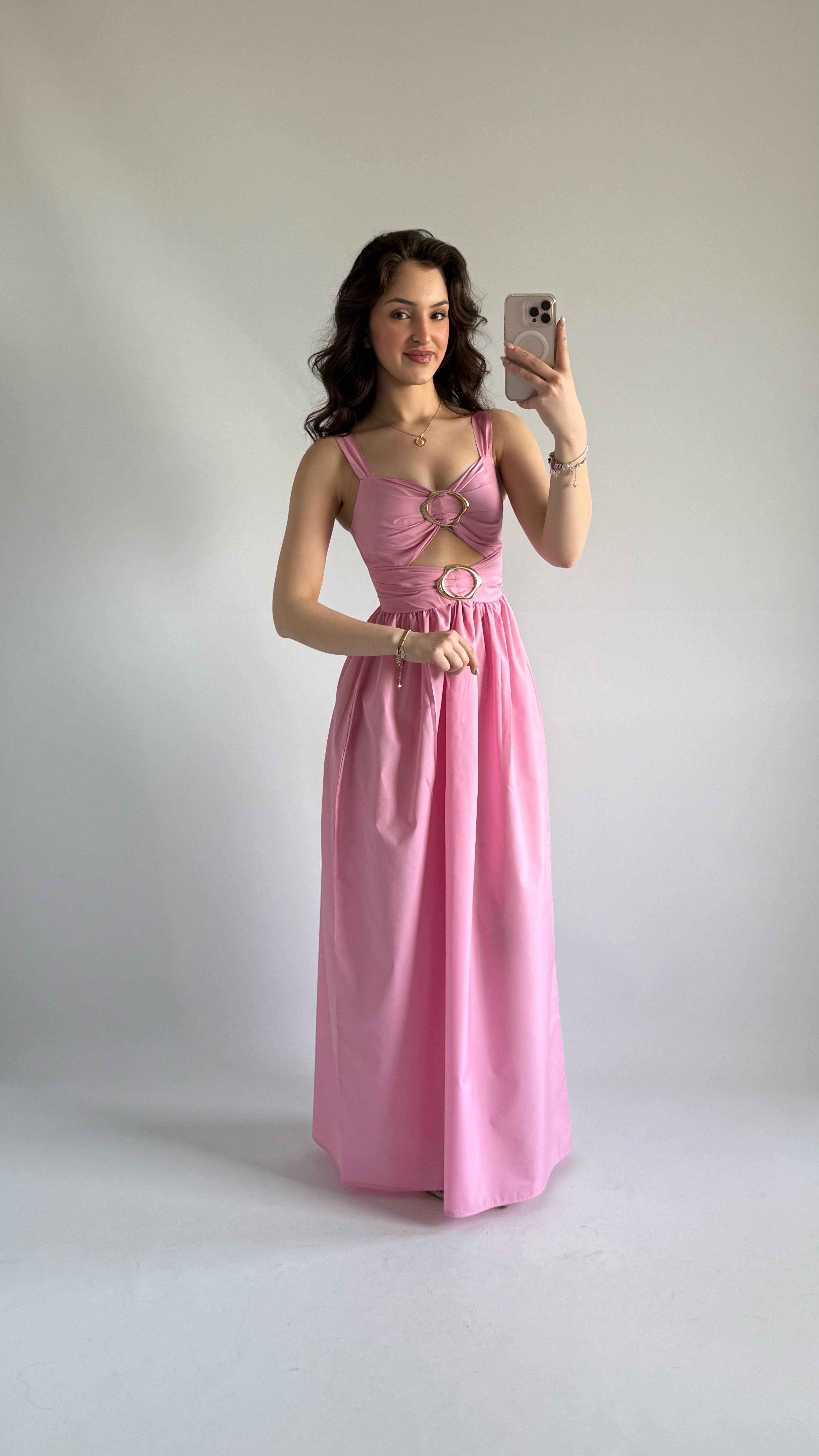 İnna Göğüs Detaylı Elbise Pembe 