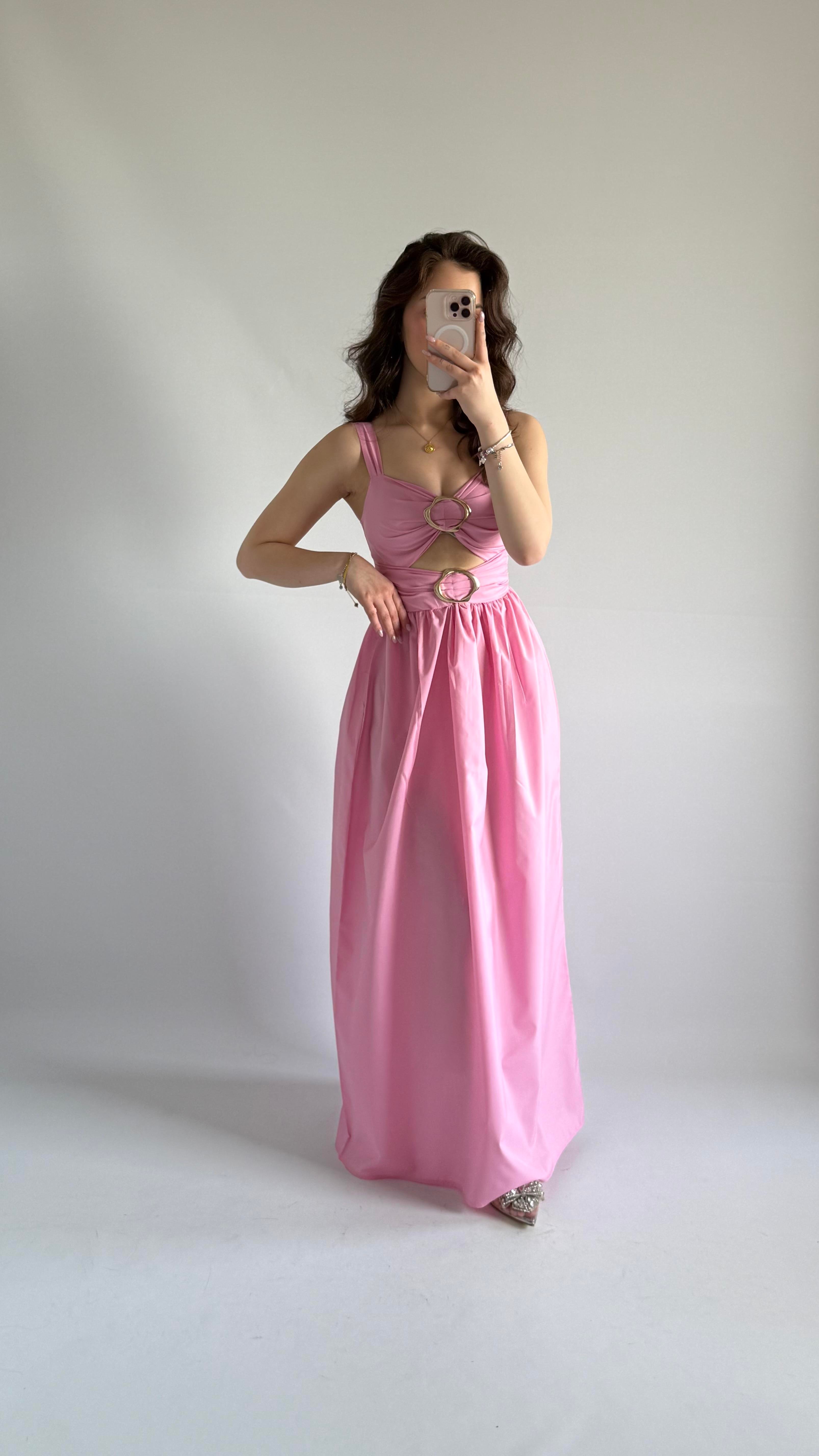 İnna Göğüs Detaylı Elbise Pembe 