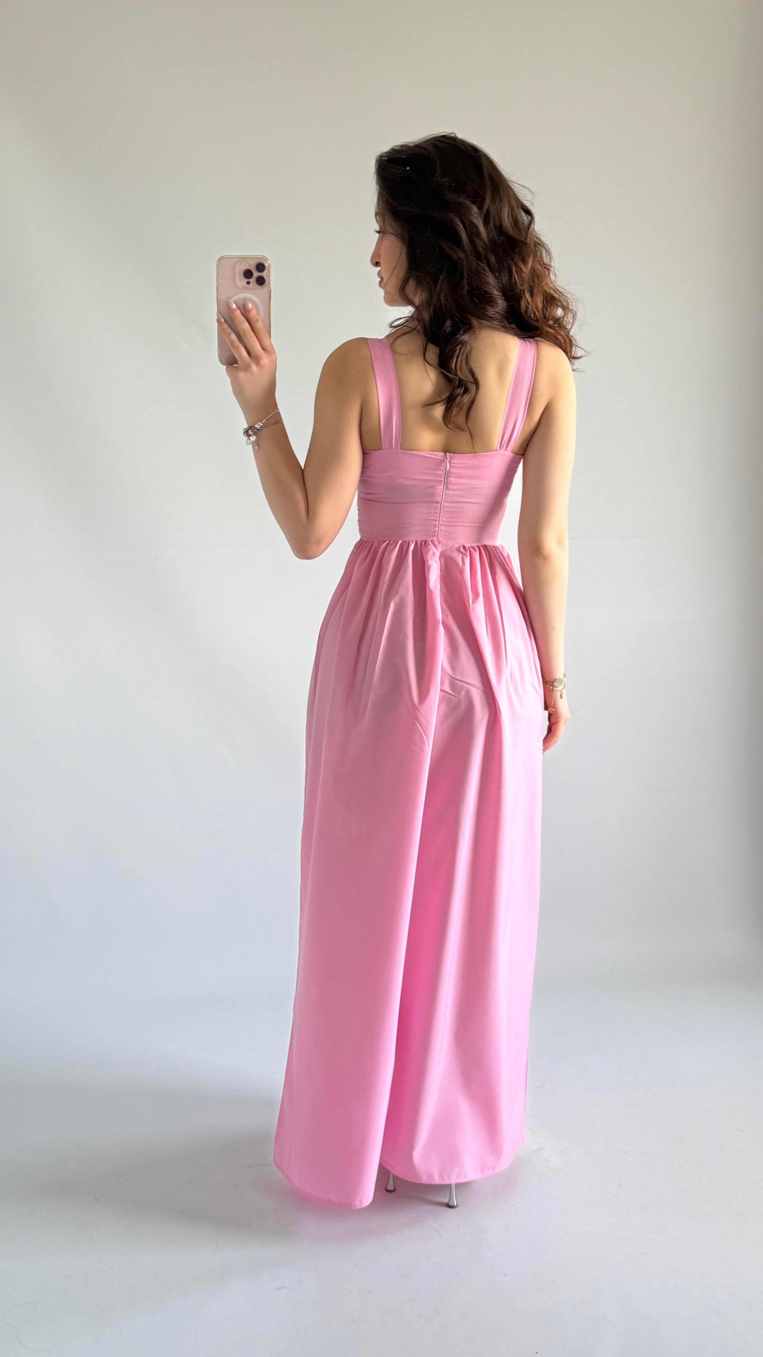 İnna Göğüs Detaylı Elbise Pembe 