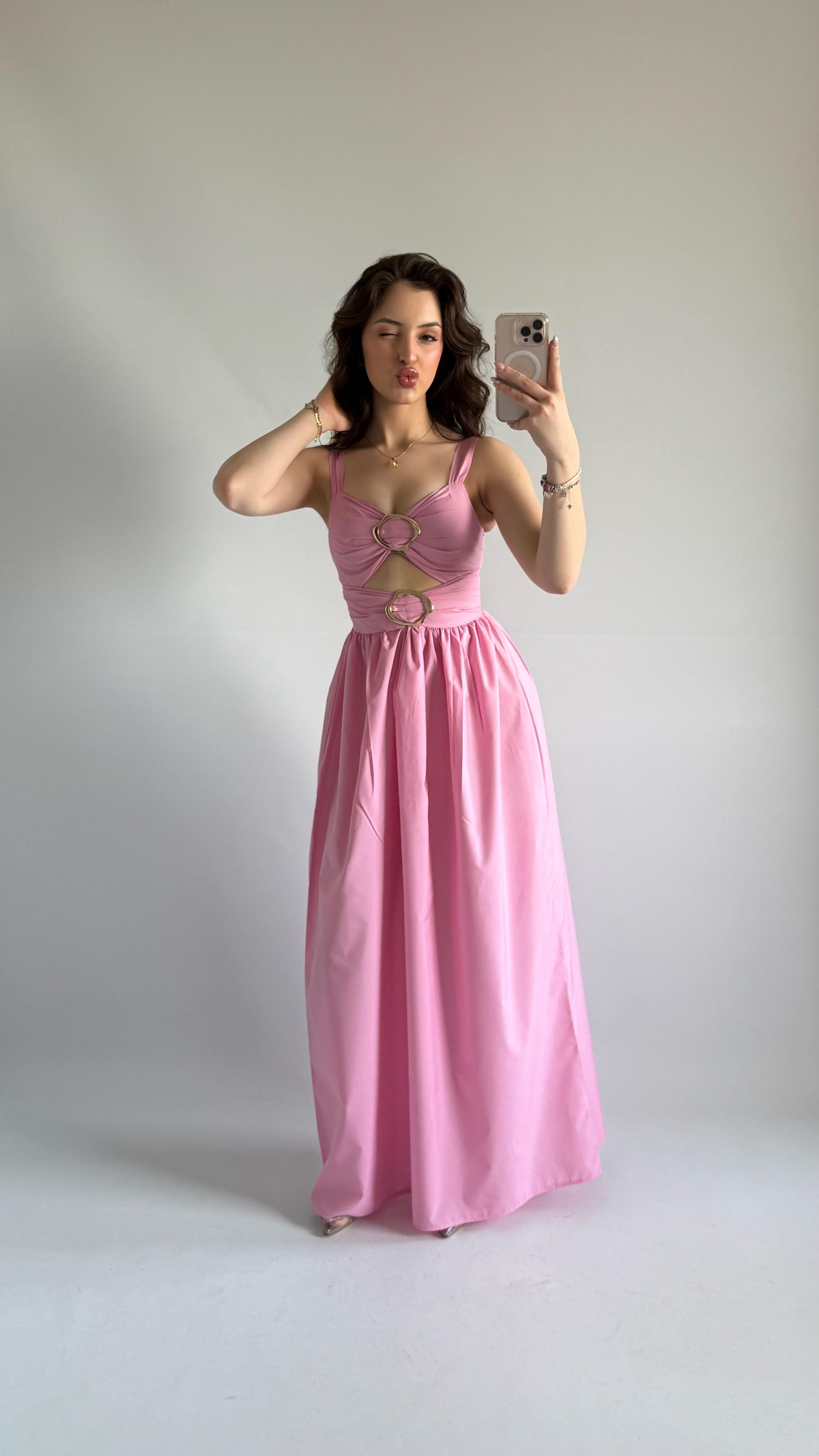İnna Göğüs Detaylı Elbise Pembe 