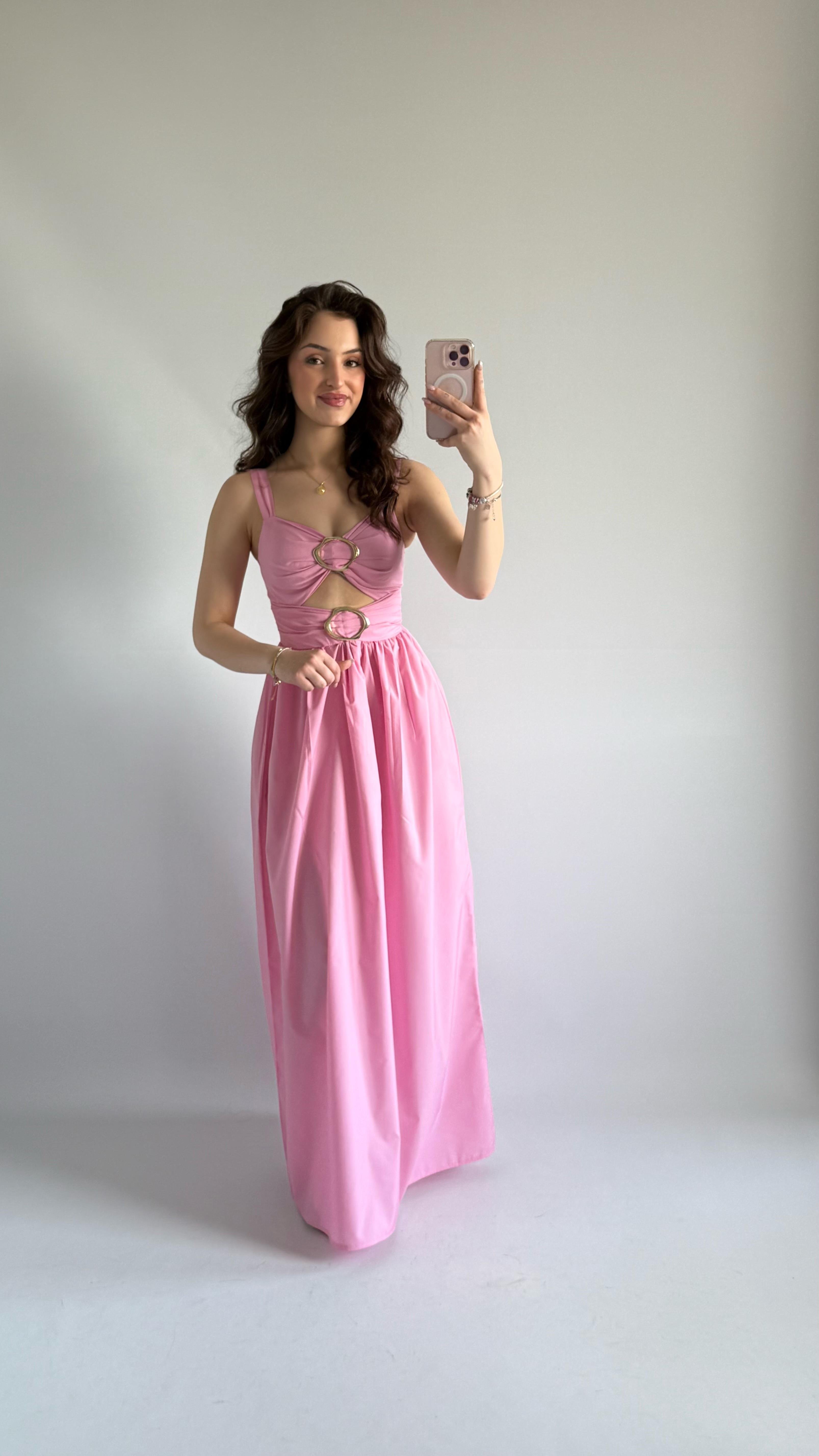 İnna Göğüs Detaylı Elbise Pembe 