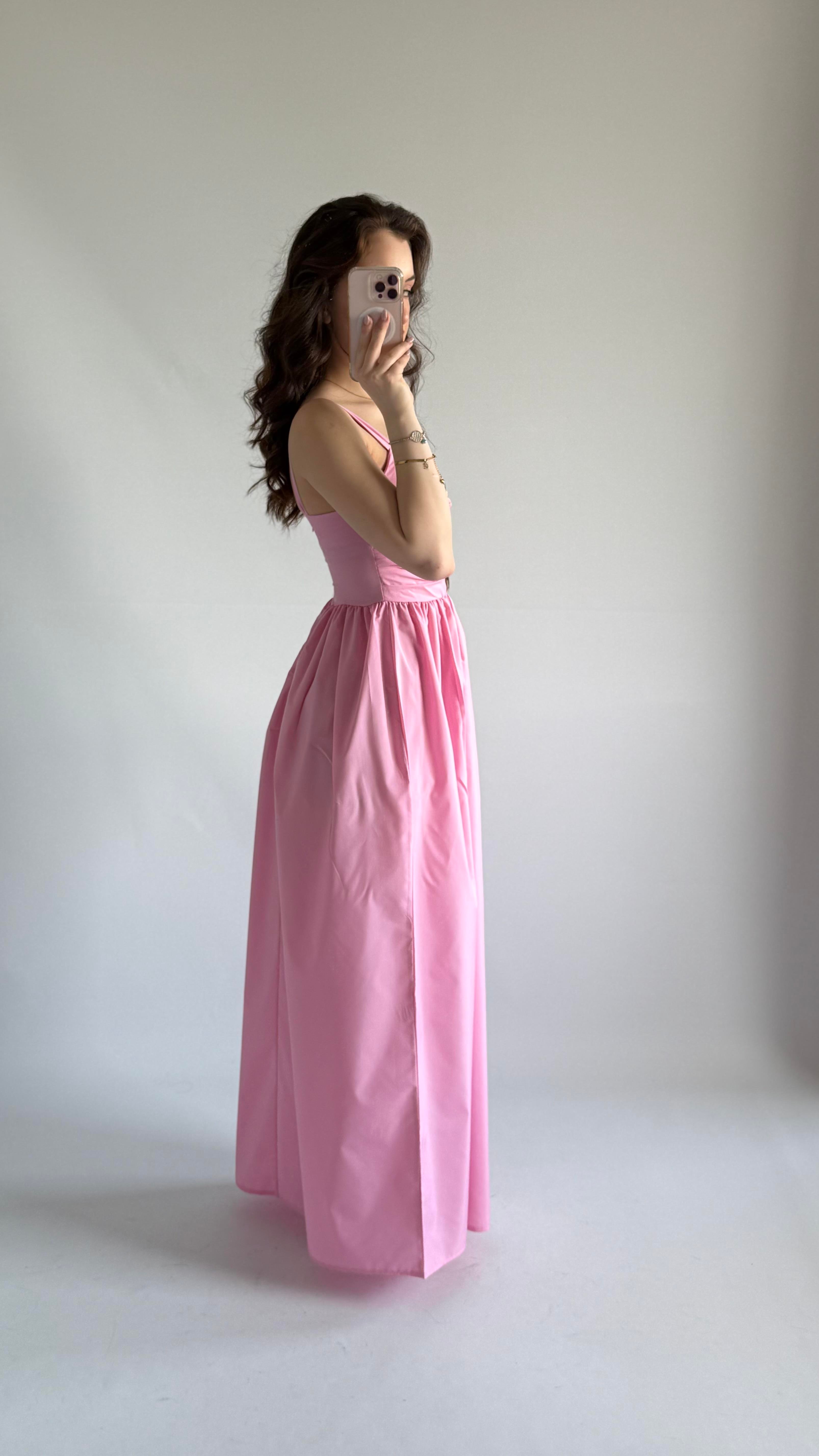 İnna Göğüs Detaylı Elbise Pembe 