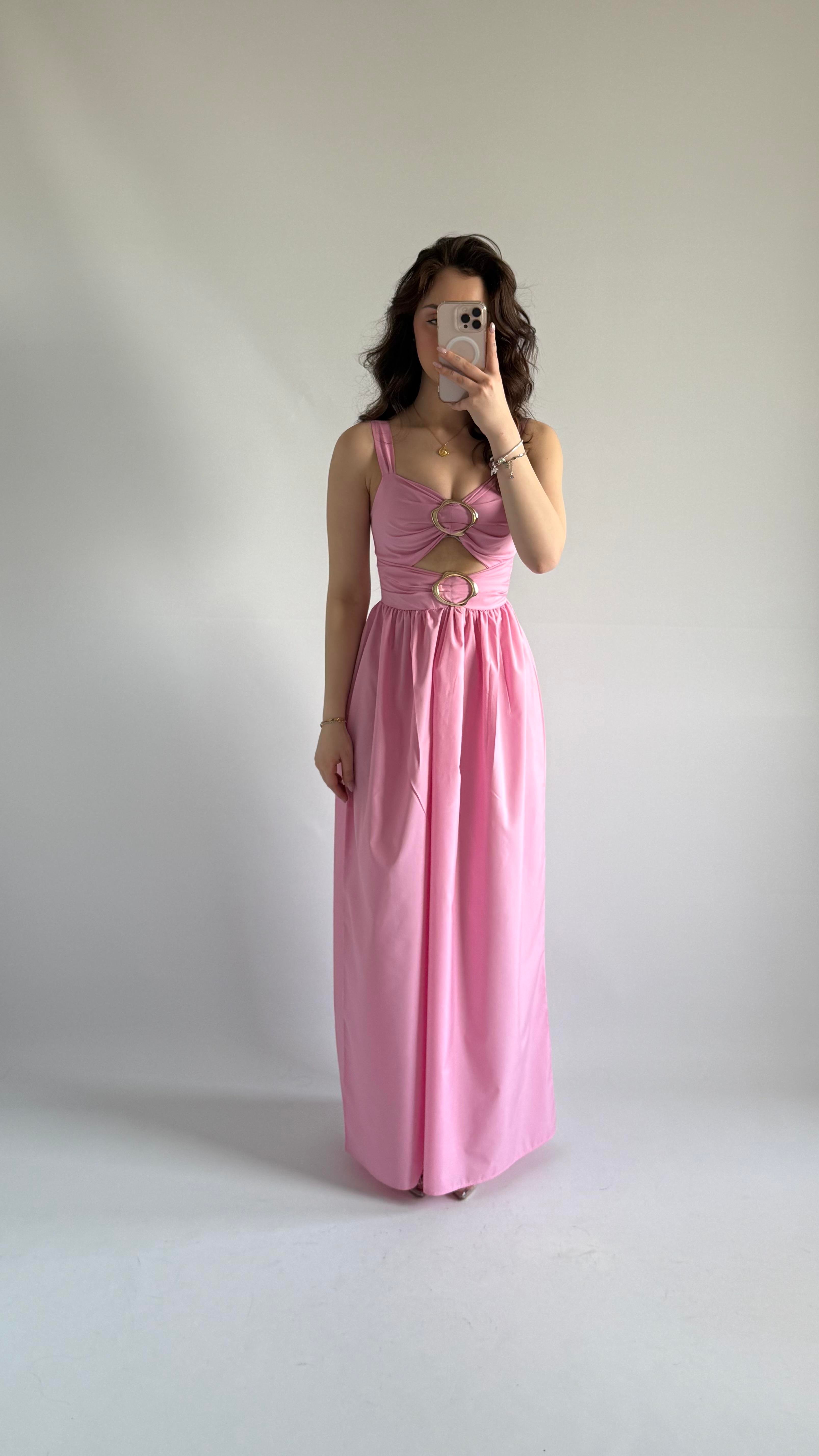 İnna Göğüs Detaylı Elbise Pembe 