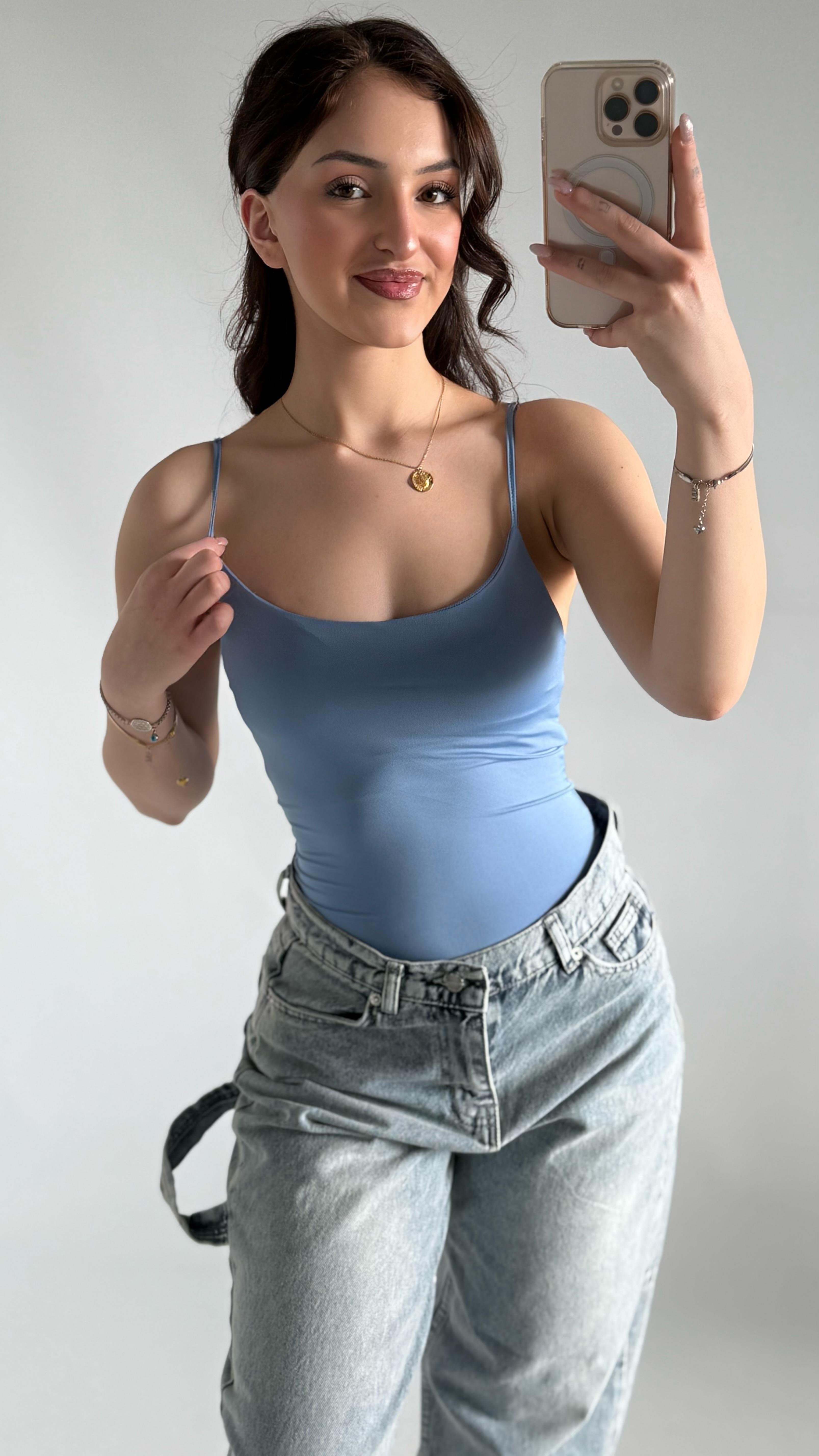 İp Askılı Bodysuit Bebe Mavisi