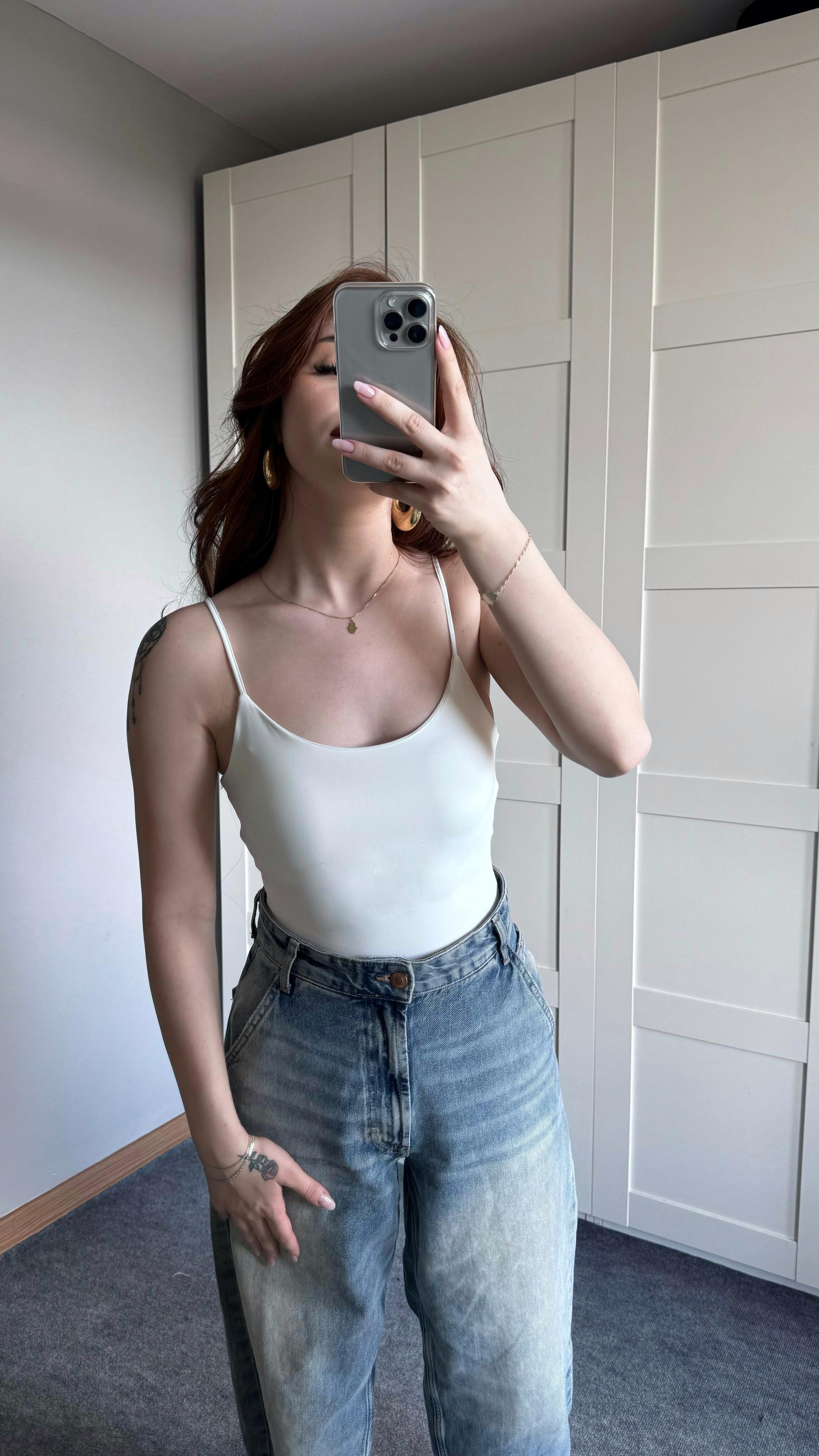 İp Askılı Bodysuit Beyaz