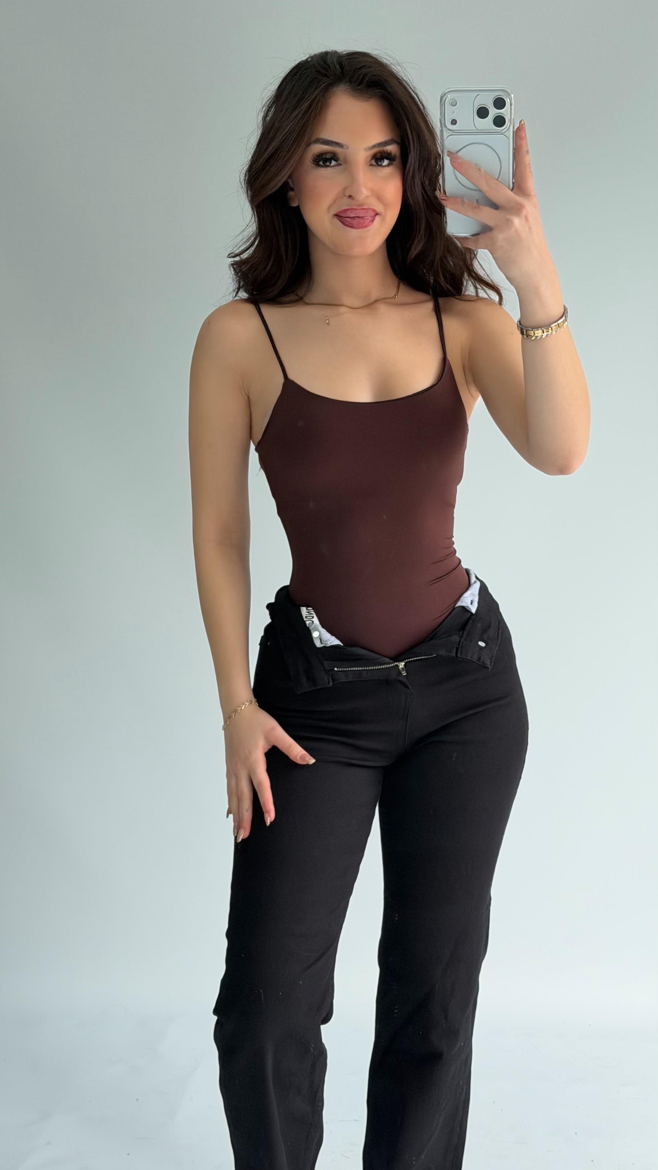 İp Askılı Bodysuit Kahverengi