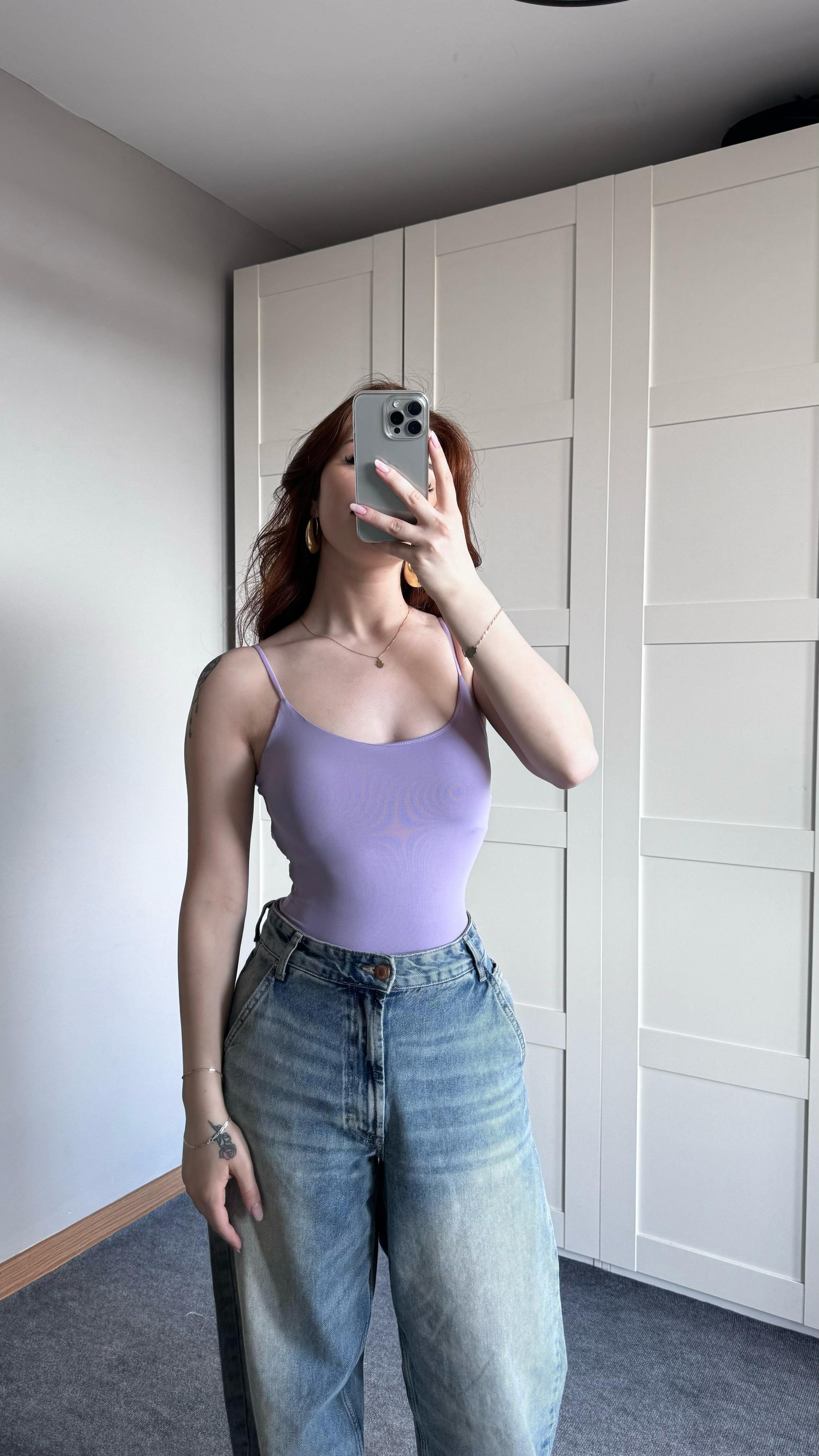 İp Askılı Bodysuit Lila