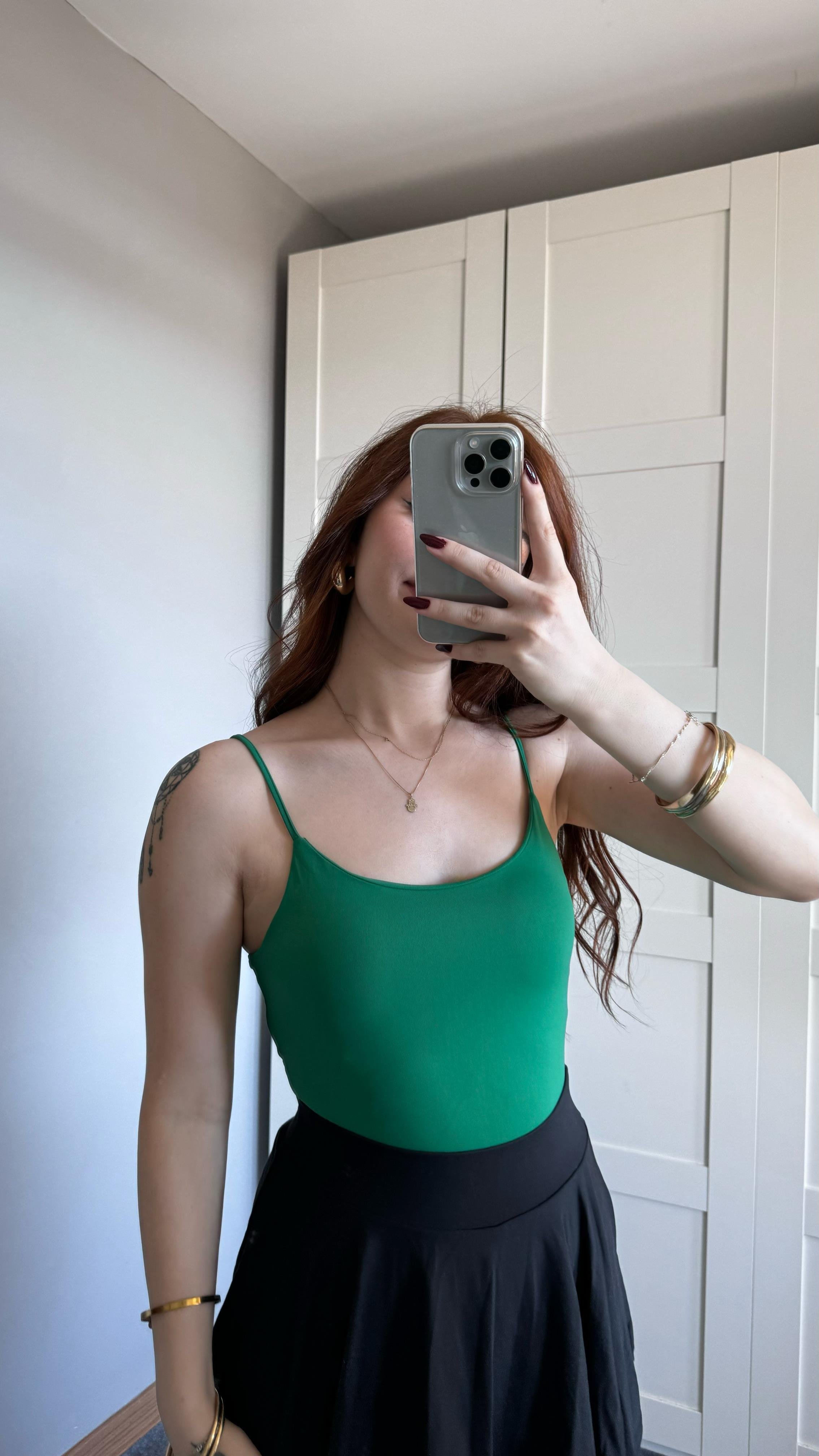 İp Askılı Bodysuit Yeşil