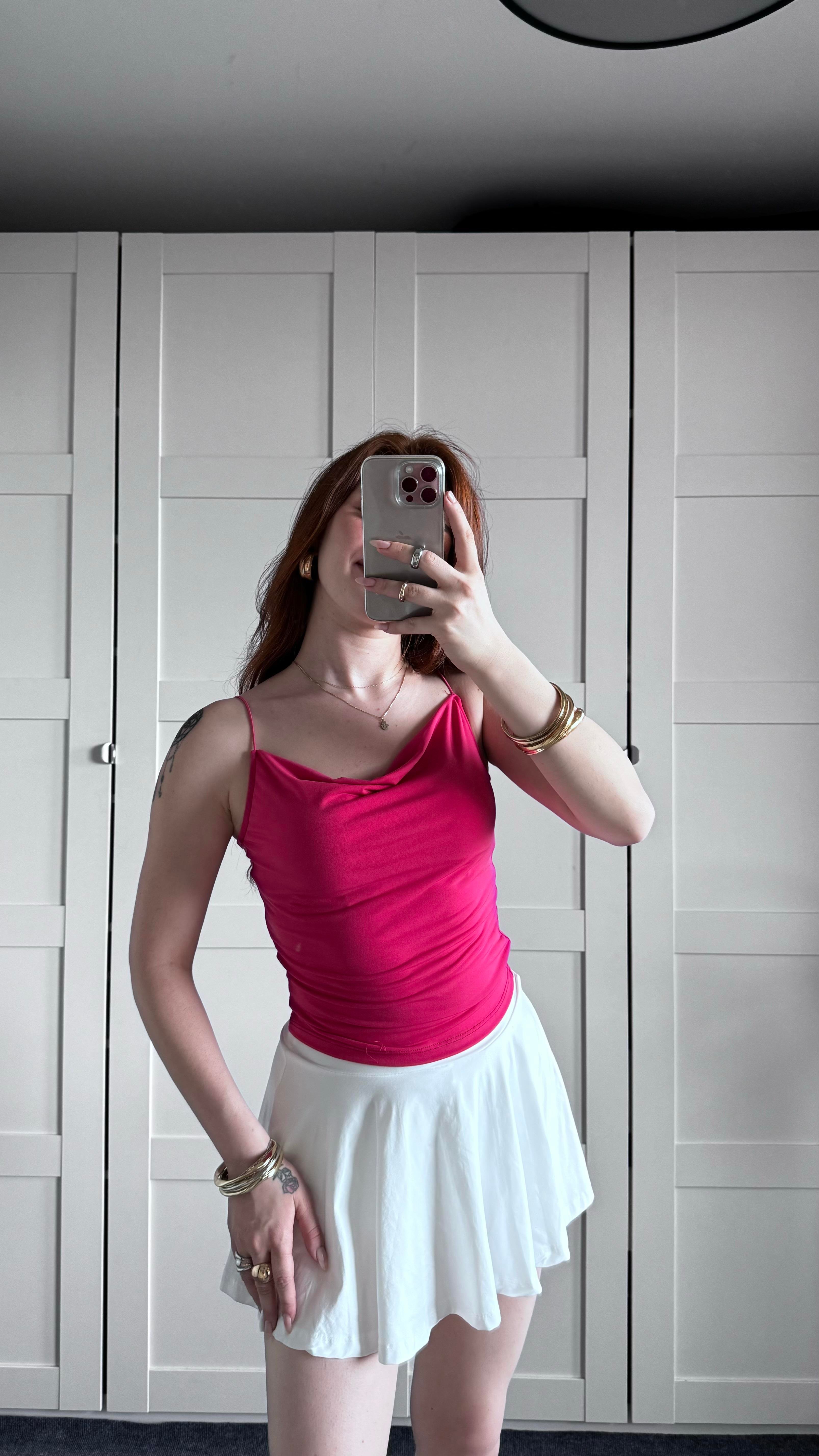 İp Askılı Degaje Yaka Pembe Crop