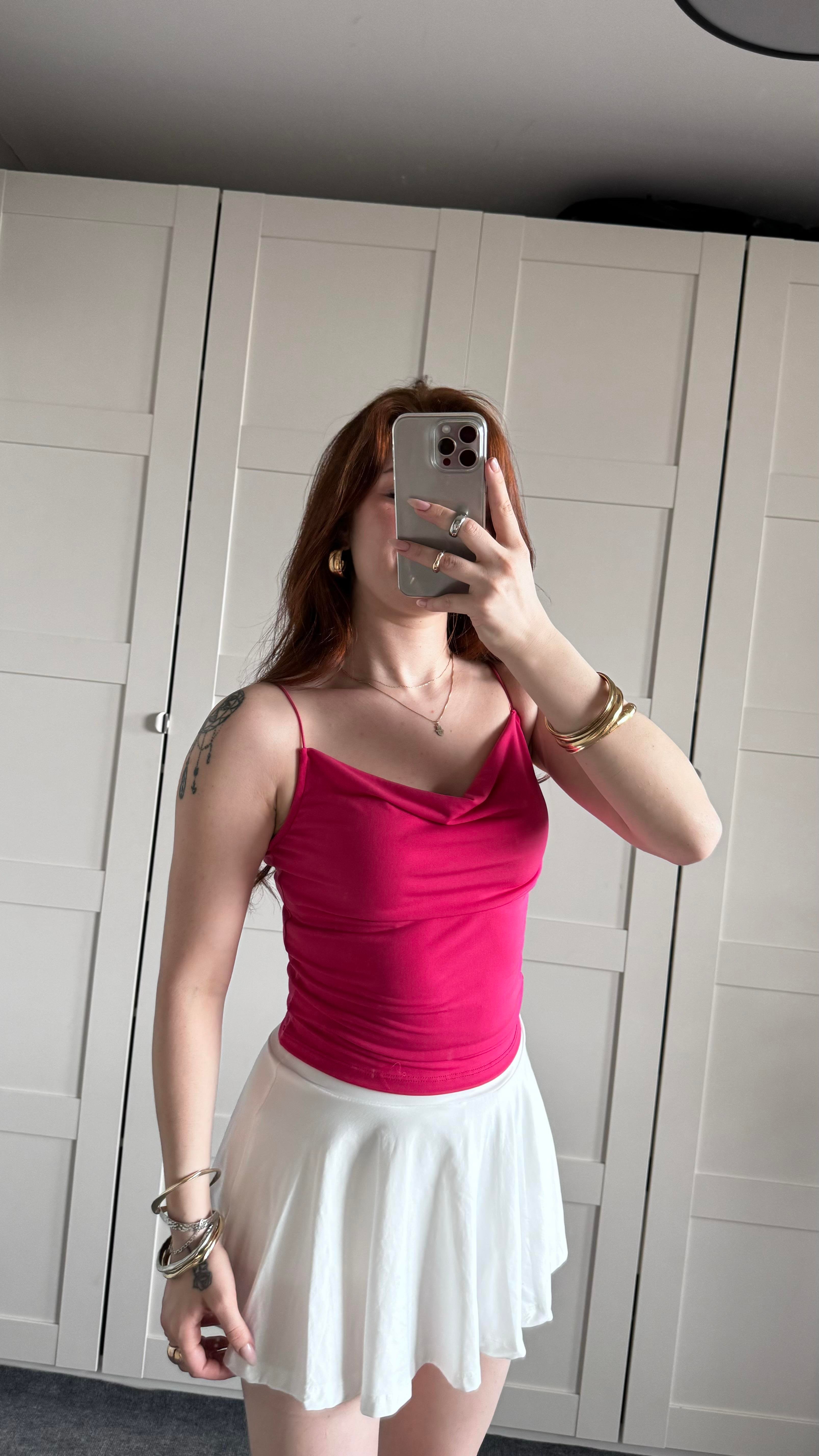İp Askılı Degaje Yaka Pembe Crop