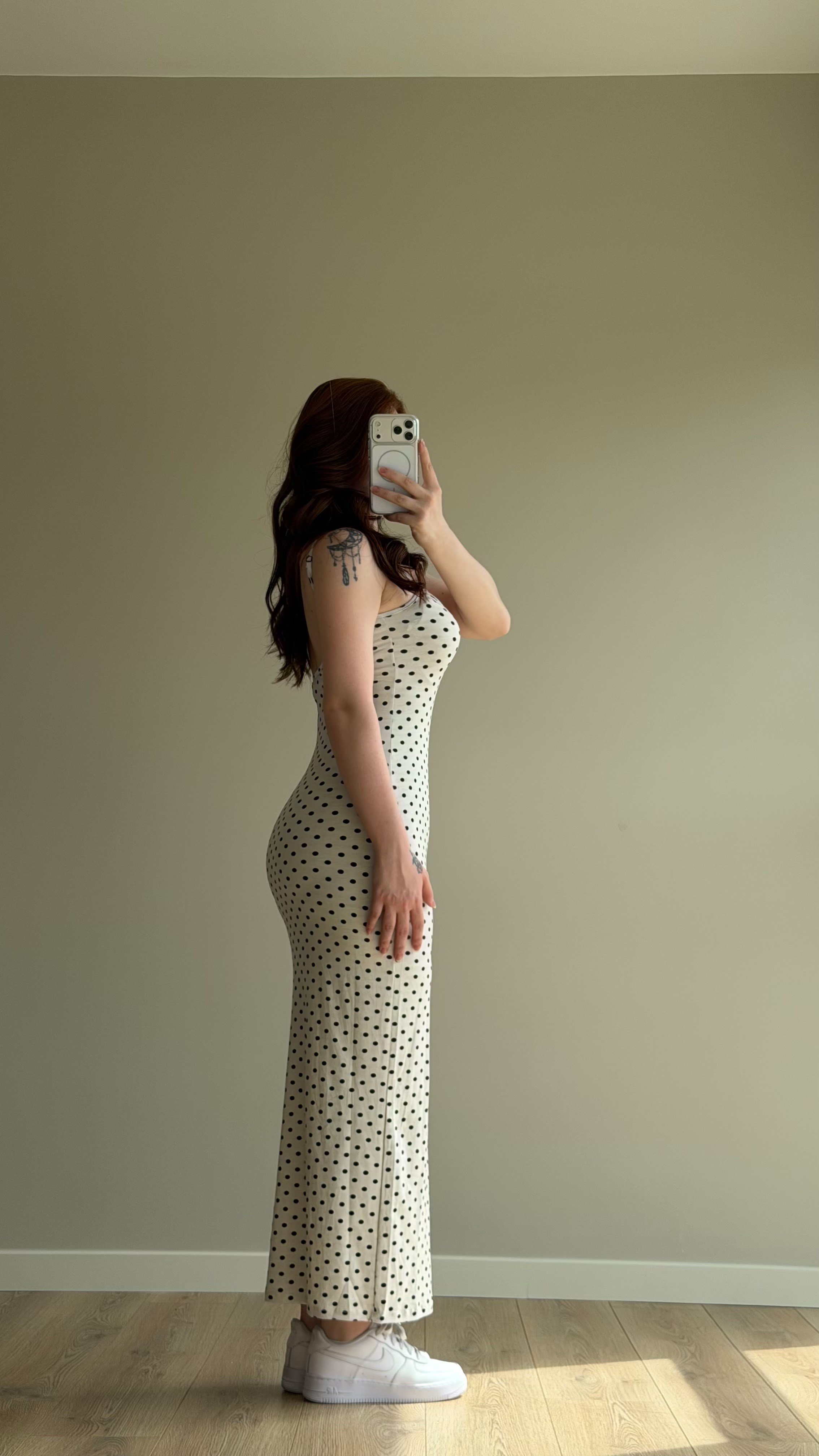 İp Askılı Puantiyeli Basıc Elbise Beyaz