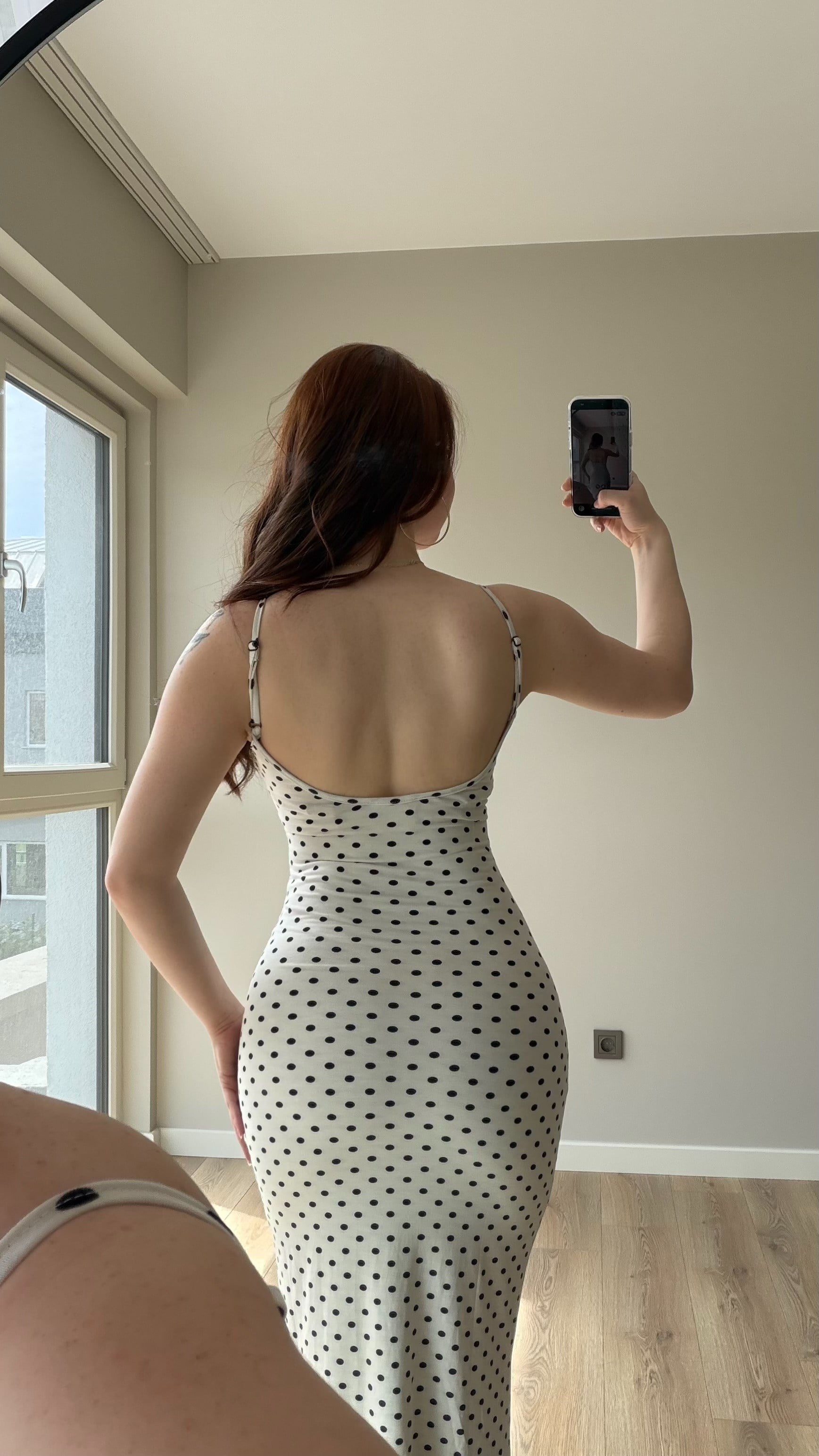 İp Askılı Puantiyeli Basıc Elbise Beyaz