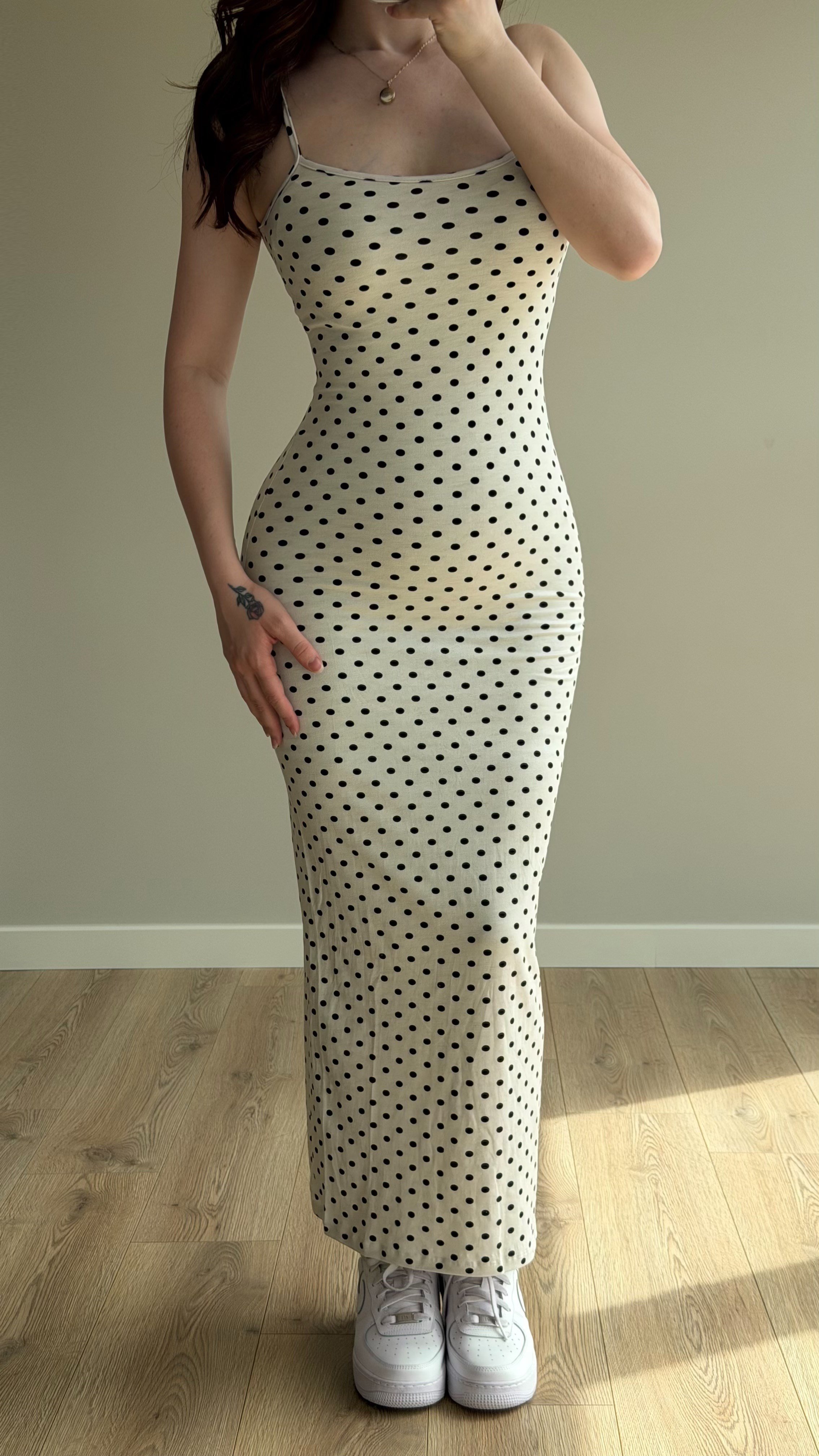 İp Askılı Puantiyeli Basıc Elbise Beyaz