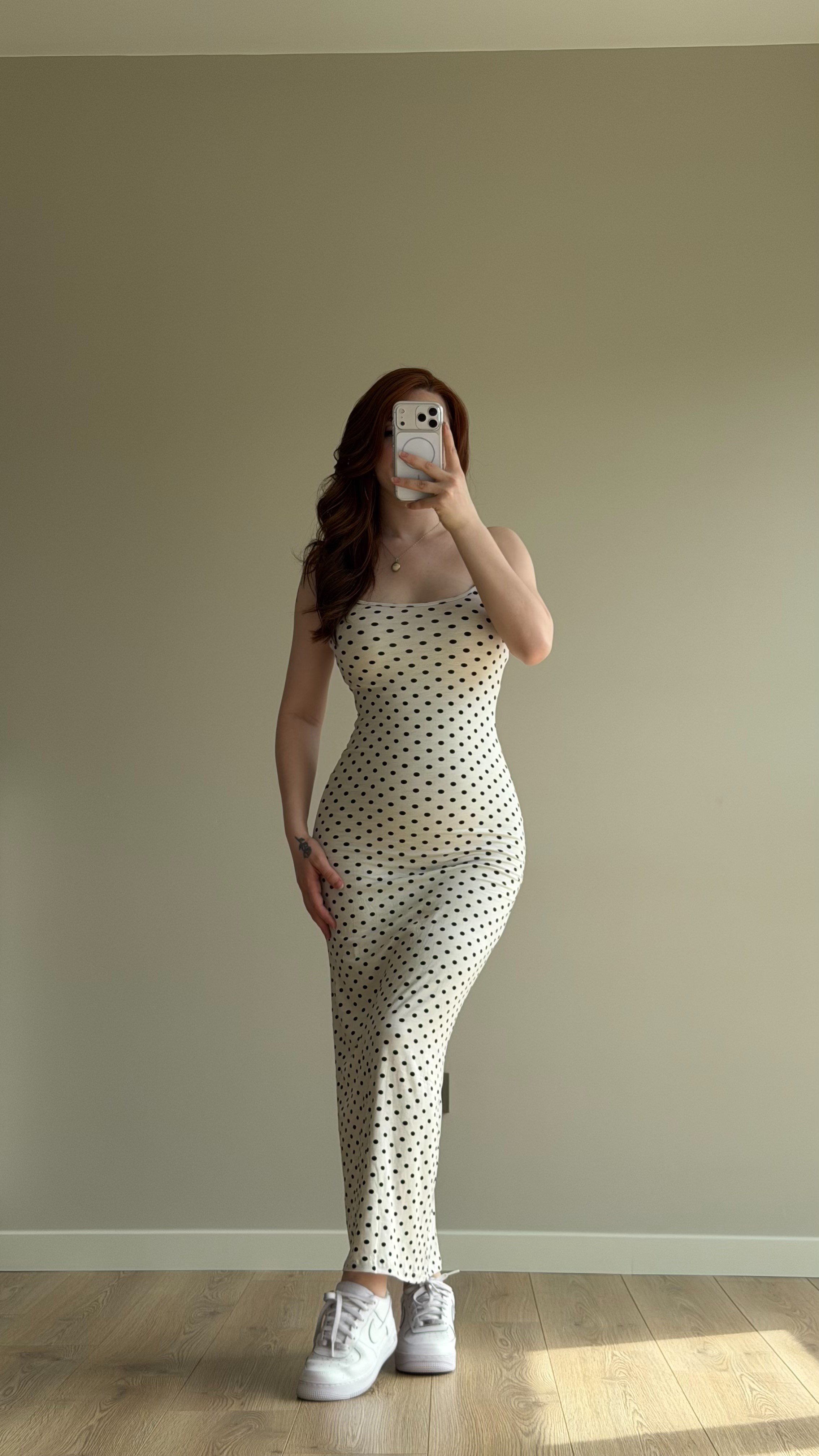 İp Askılı Puantiyeli Basıc Elbise Beyaz