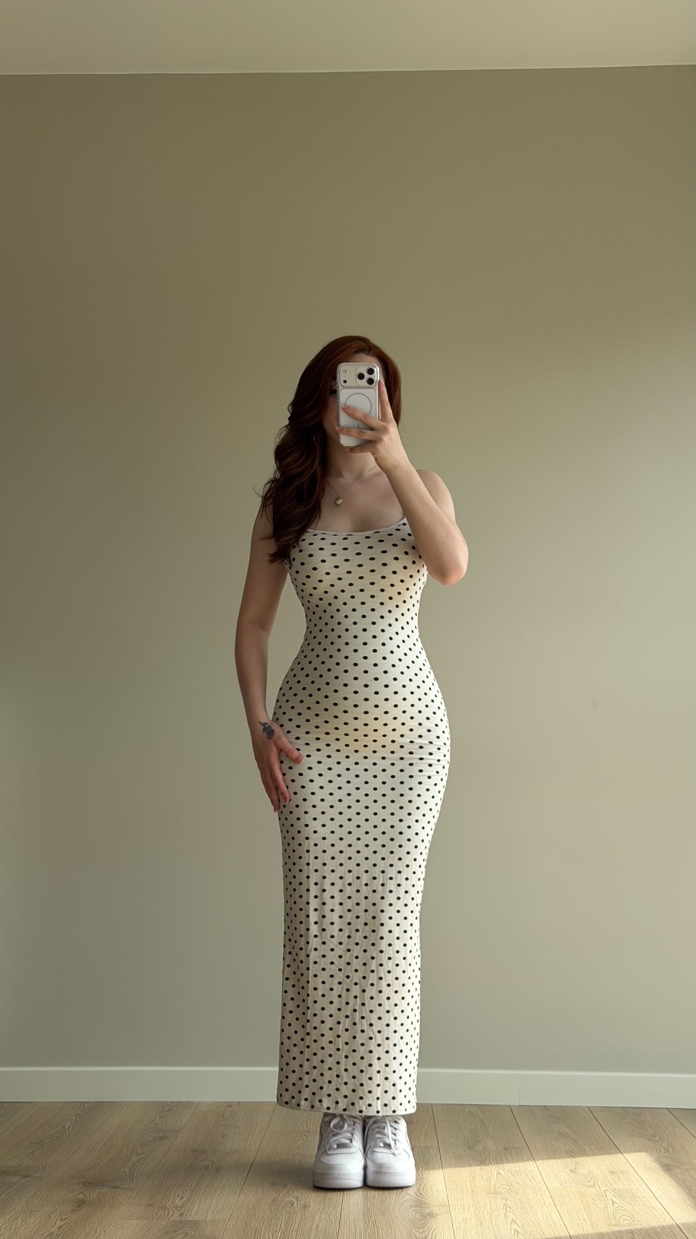 İp Askılı Puantiyeli Basıc Elbise Beyaz