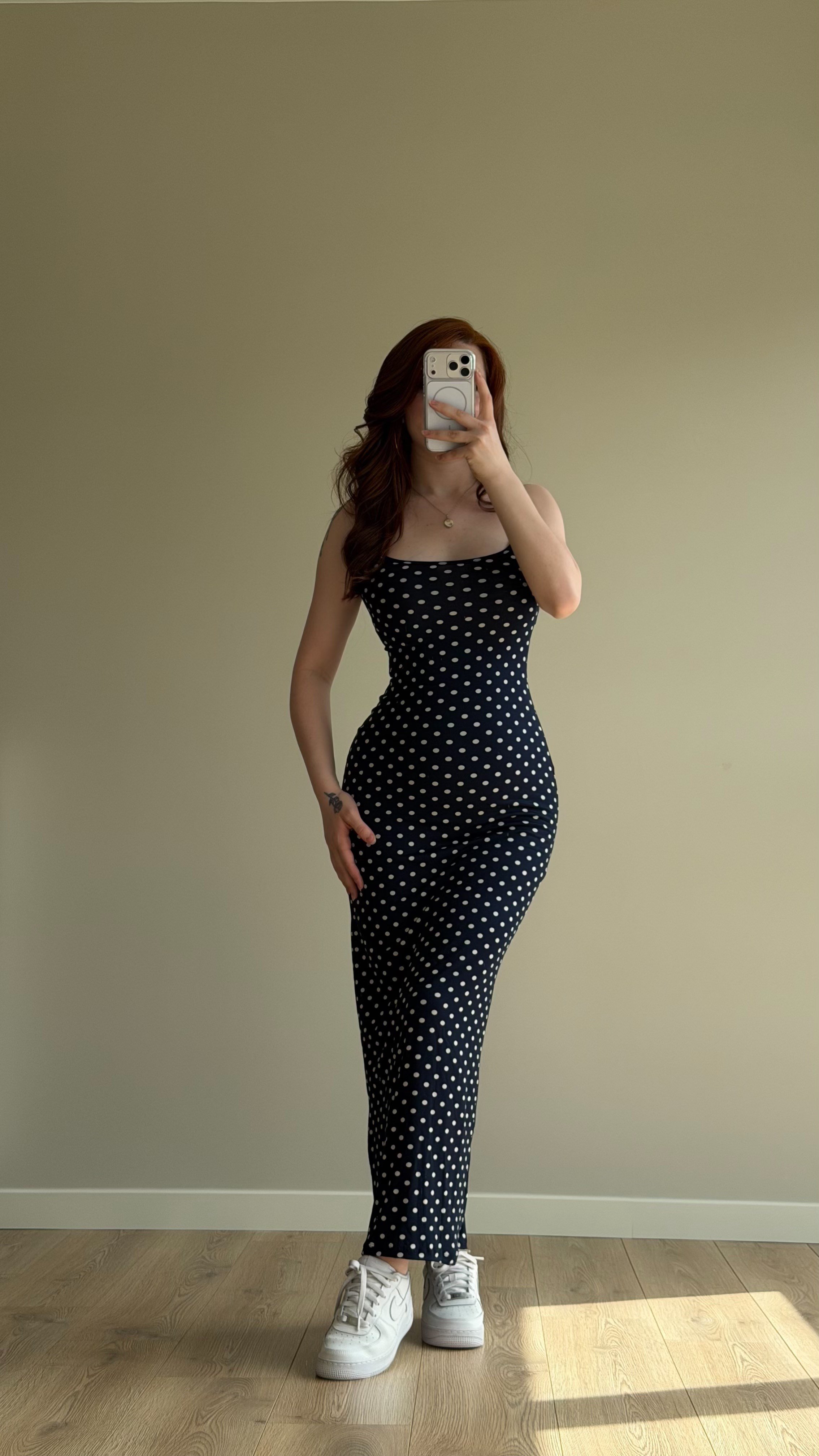 İp Askılı Puantiyeli Basıc Elbise Lacivert